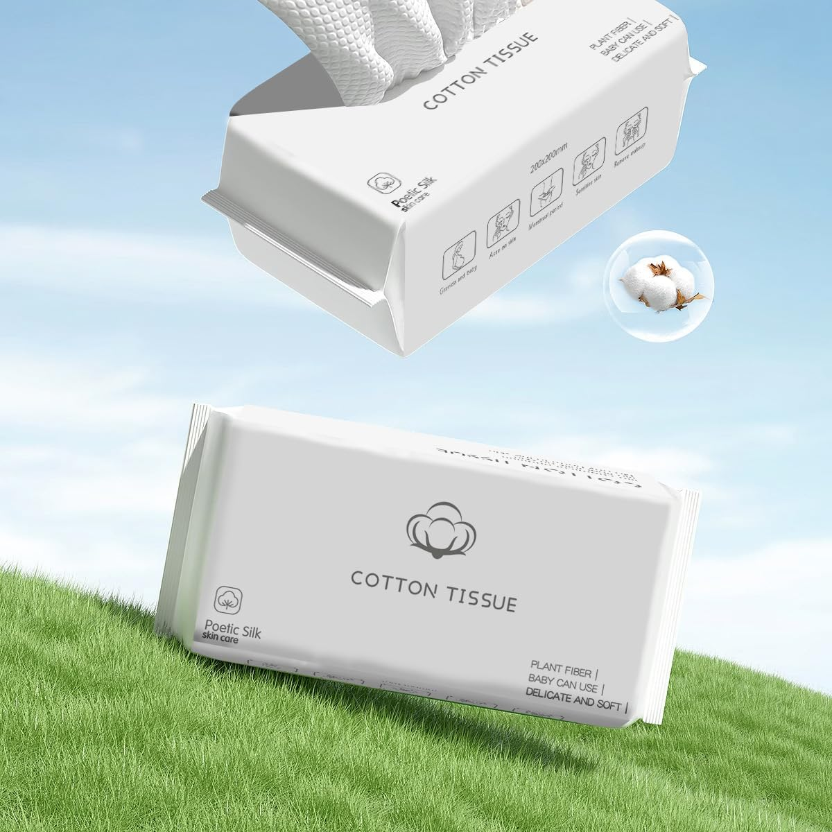 Disposable Face Towel, Extra Thick Cotton Tissue, 100% Cotton Lint Free Unscented Dry Wipes, Facial Clean Washcloth Tissue, Make up Removing Wipes Ultra Soft for Sensitive Skin Cleaning (6 Packs)