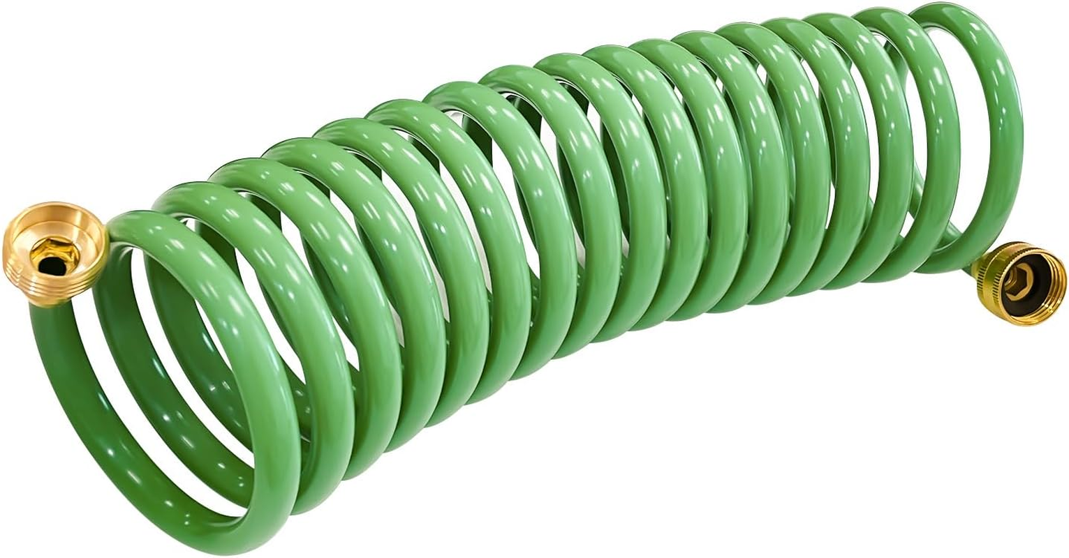 Sutekus Coil Hose Water Hoses Coiled Boat Hose Lightweight Self Coiling Garden Hose with 3/4 Inch Brass Fittings (25FT) image number 2