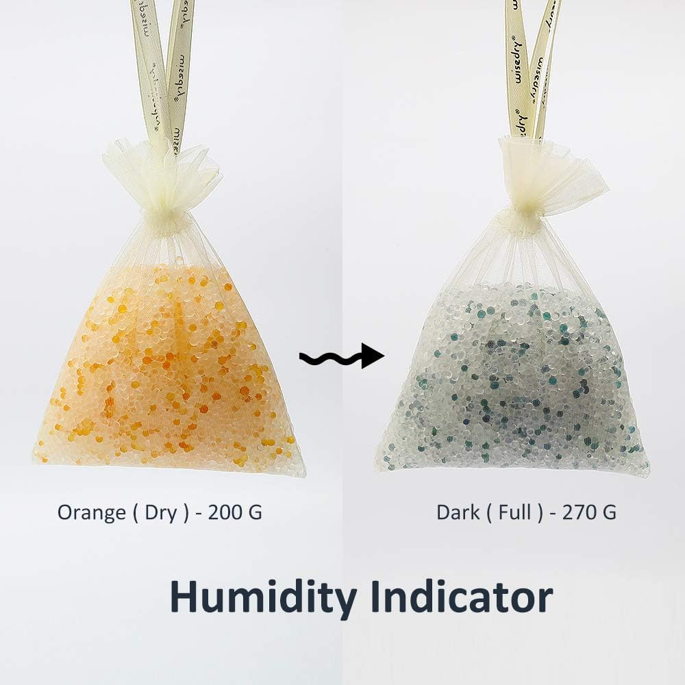 Wisedry [ 5 LBS ] Silica Gel Beads Reusable Color Indicating Rechargeable Desiccant Bulk with 10 Pcs Organza Drawstring Bags image number 5