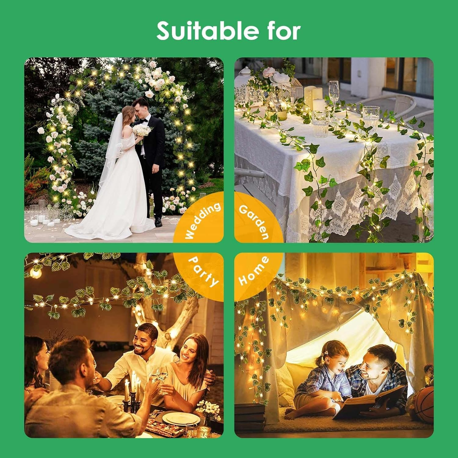 100 LED Solar Ivy Vine Lights 10M Fairy String Bedroom Outdoor Garden Fence Decor Wall Curtain Fake Plant Tree Leaf Garland Hanging Lamps image number 6