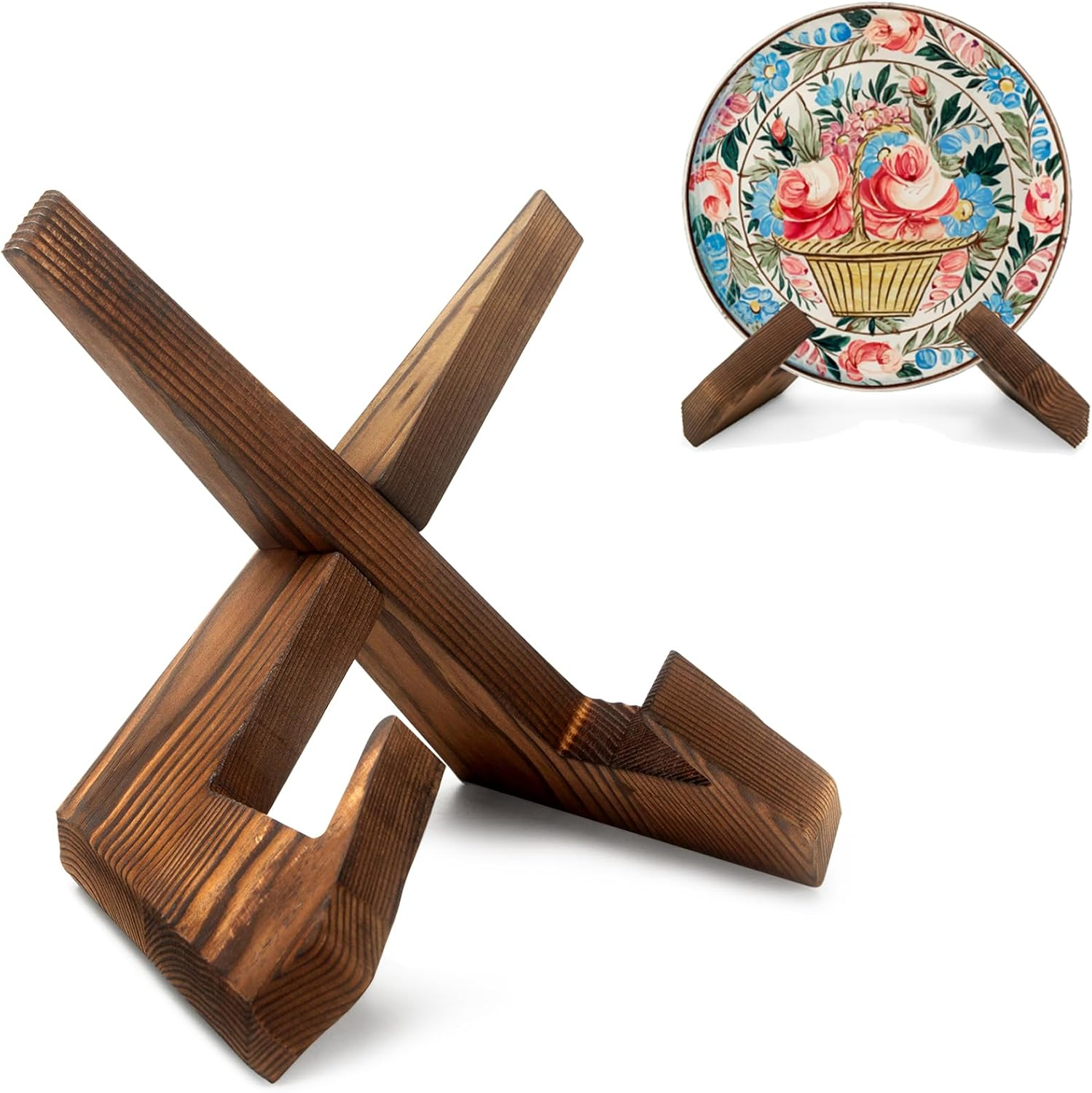 Wooden Recipe Book Holder, Retro Plate Stand for Display, Country Rustic Wooden Cookbook Stand, Cook Book Stand for Kitchen Countertop, Multifunctional Display Stand (1 in Black)