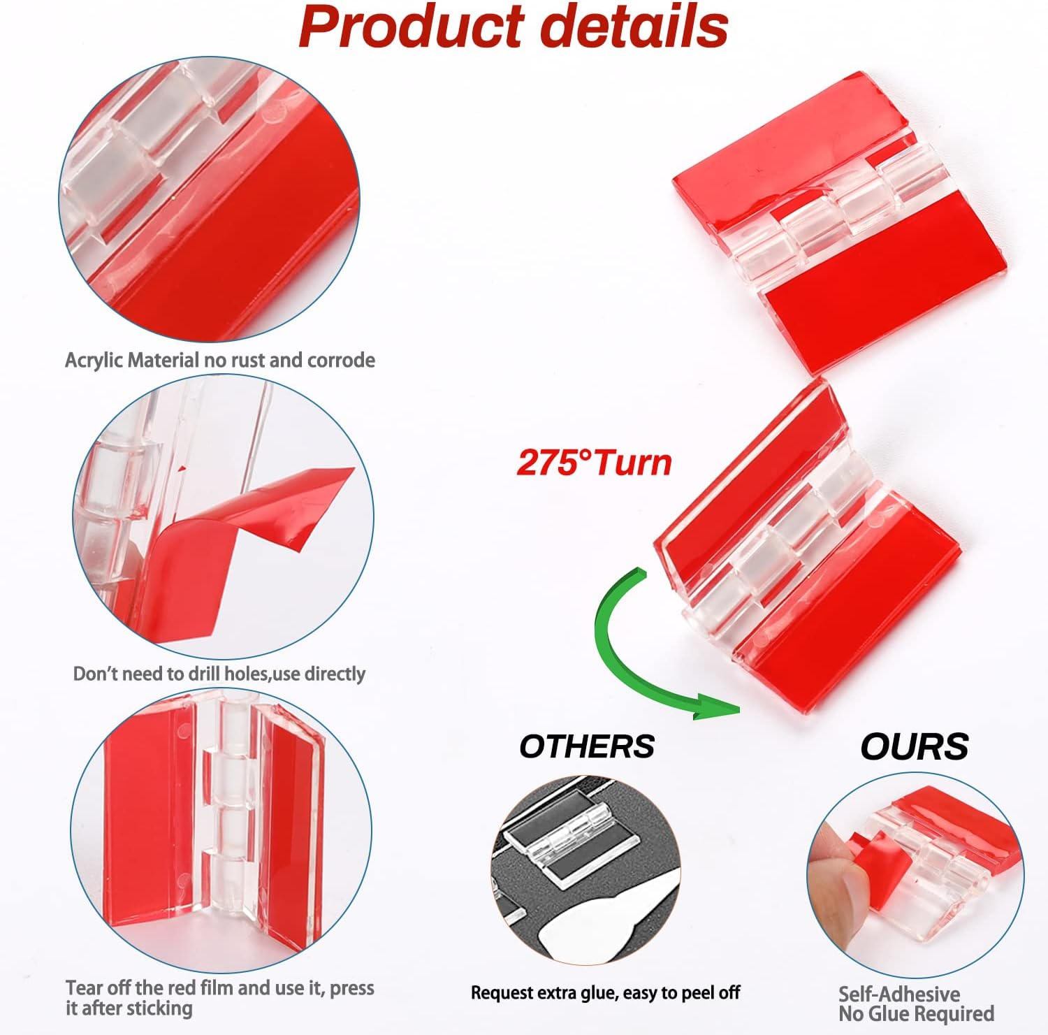 12 Pcs Acrylic Hinges Self Adhesive Clear Small Hinges Plastic Transparent Continuous Piano Hinge Folding Hinge Tools for Cabinet Drawer Furniture DIY Display Stand 35X25 Mm, SLIVERDEW539724_3 image number 1