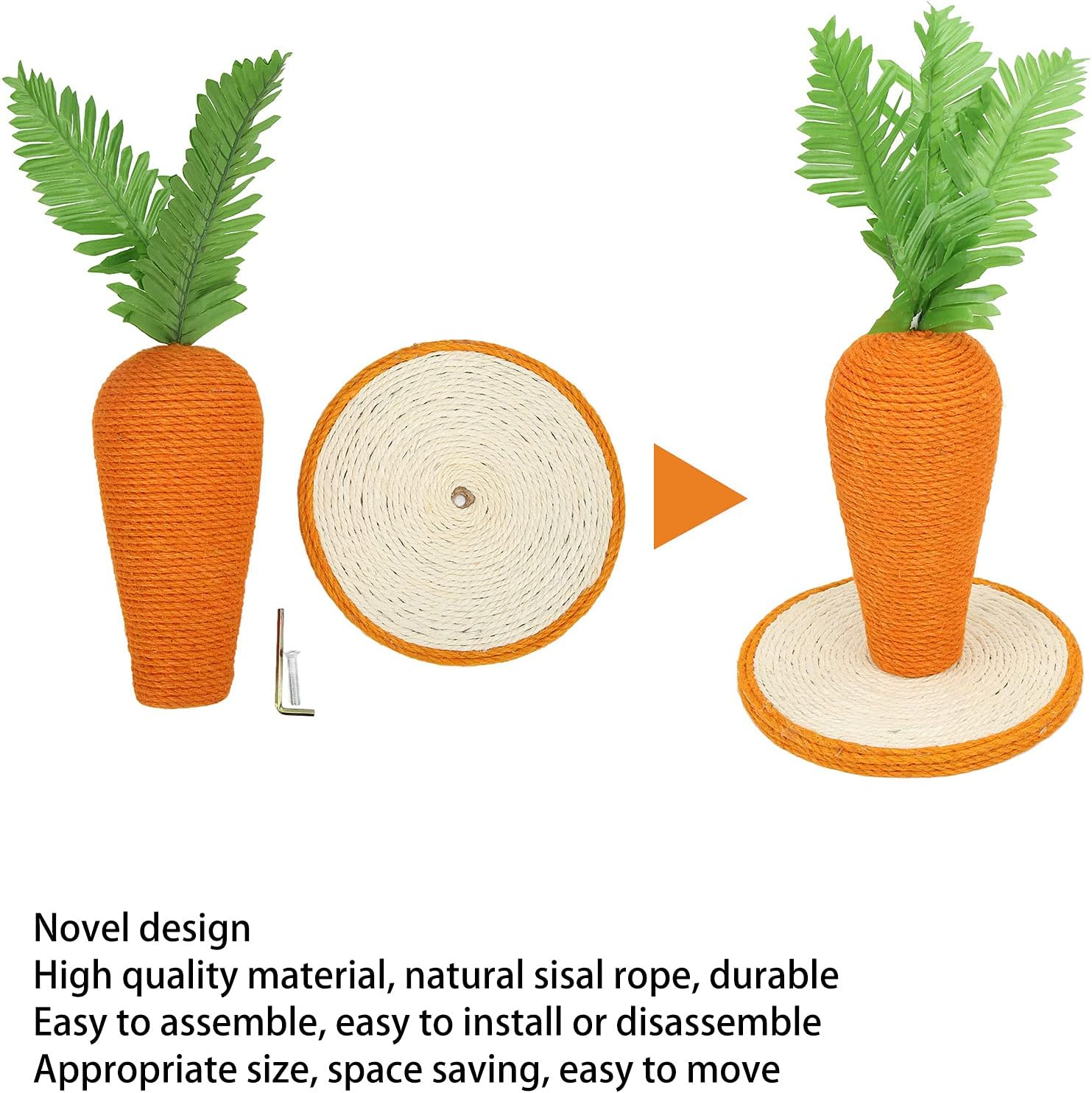Adorable Carrot Shaped Sisal Cat Scratching Post Sturdy Vertical Climbing Frame for Indoor Kittens & Cats Interactive Kitty Training Scratch Device image number 3