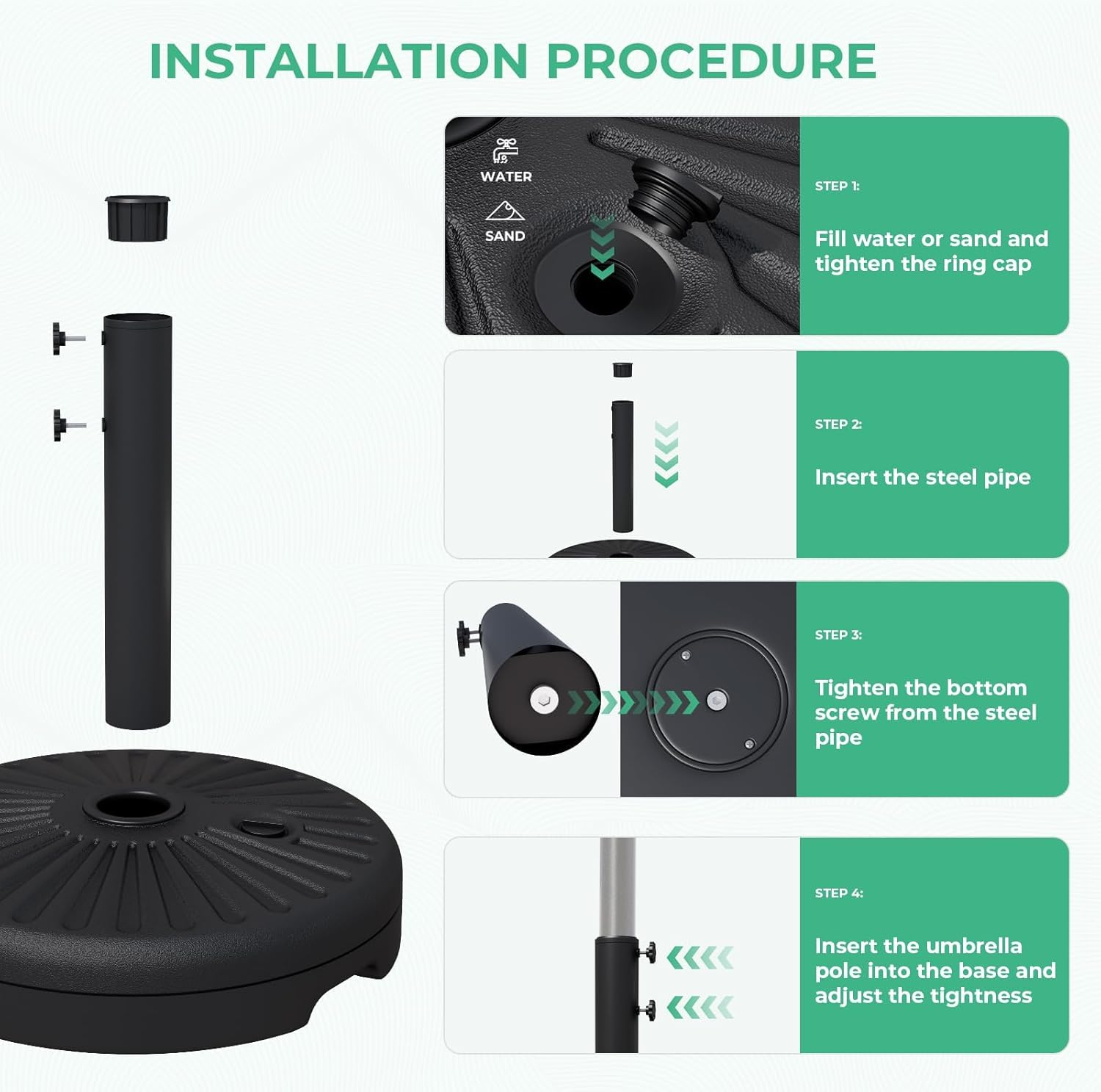 Outdoor Umbrella Base Stand, 22L Patio Umbrella Base Water Filled Stand, Patio Outdoor Heavy Duty Umbrella Holder (Black) image number 1