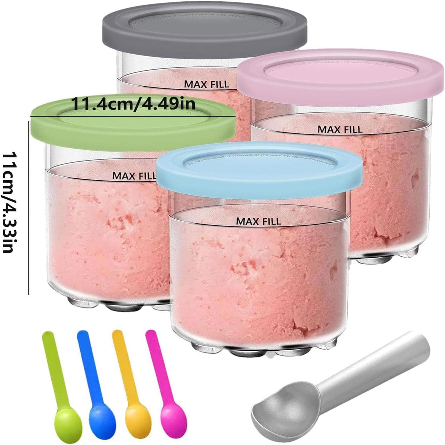 Taicols Containers Replacement for Ninja Creami Pints and Lids, 4 Pcs Ice Cream Tubs for Ninja Creami, Stackable Ice Cream Pints Container Compatible with Nc299Amz/Nc300S Series Ice Cream Maker image number 4
