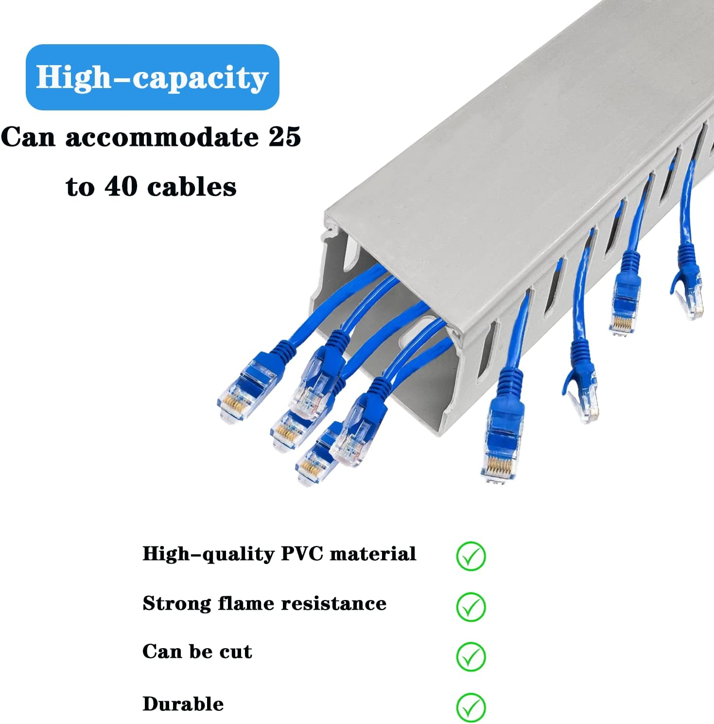 Adyawen 2''X2''Server Rack Cable Management, 6.4FT Cable Duct Cable Raceway Kit, Electrically Safe PVC for Network Cable Management, Open Slot Wire Raceway for Computer under Desk, Wire Duct 2 X 3.2FT image number 3