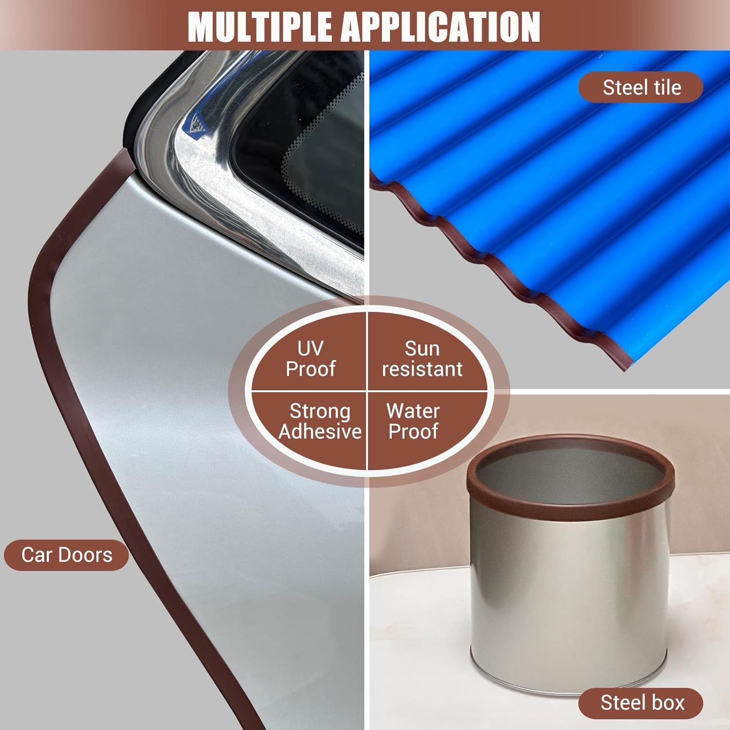 Rubber Edge Trim, Flexible Edge Trim for Sharp Edge, 1/16" U Channel Edge Protector, Self Adhesive Edge Guards for Car Doors and Sheet Metal Parts, 10Ft, Brown Color image number 5