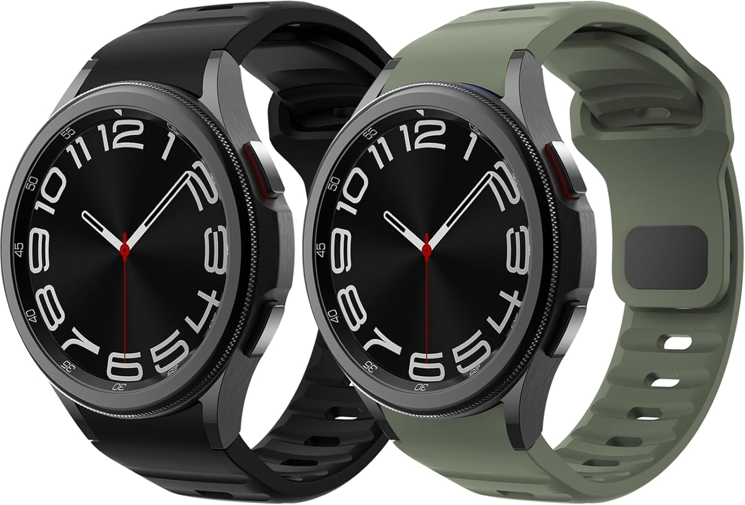 Rugged No Gap Band for Samsung Galaxy Watch 7 6 5 4 Band 44Mm 40Mm/Galaxy Watch 6 Classic Bands 47Mm 43Mm/Watch 5 Pro 45Mm/Watch 4 Classic 46Mm 42Mm, Silicone Wristband Sport Strap Men Women-Black