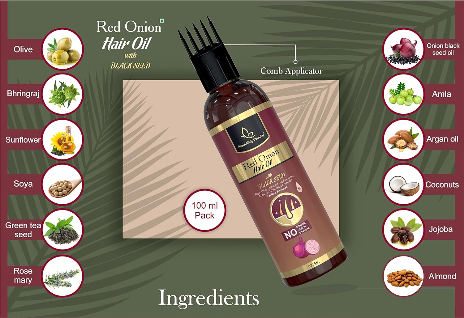 Blooming Beauty Onion Hair Oil for Hair Growth, anti Dandruff & Red Oninin | Hair Regrownz Black Seed Oil for Women(100X3Comb Applicator)) image number 4