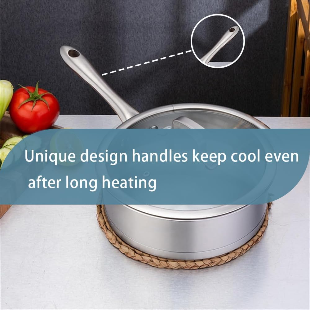 GUDAJIN Stainless Steel Cooking Pot Set of 2, 25 CM Frying Pan and 26 CM Non-Stick Saucepan with Lid, Kitchen Cookware Set, Stainless Steel Cooking Pots and Pans for All Stovetops image number 3