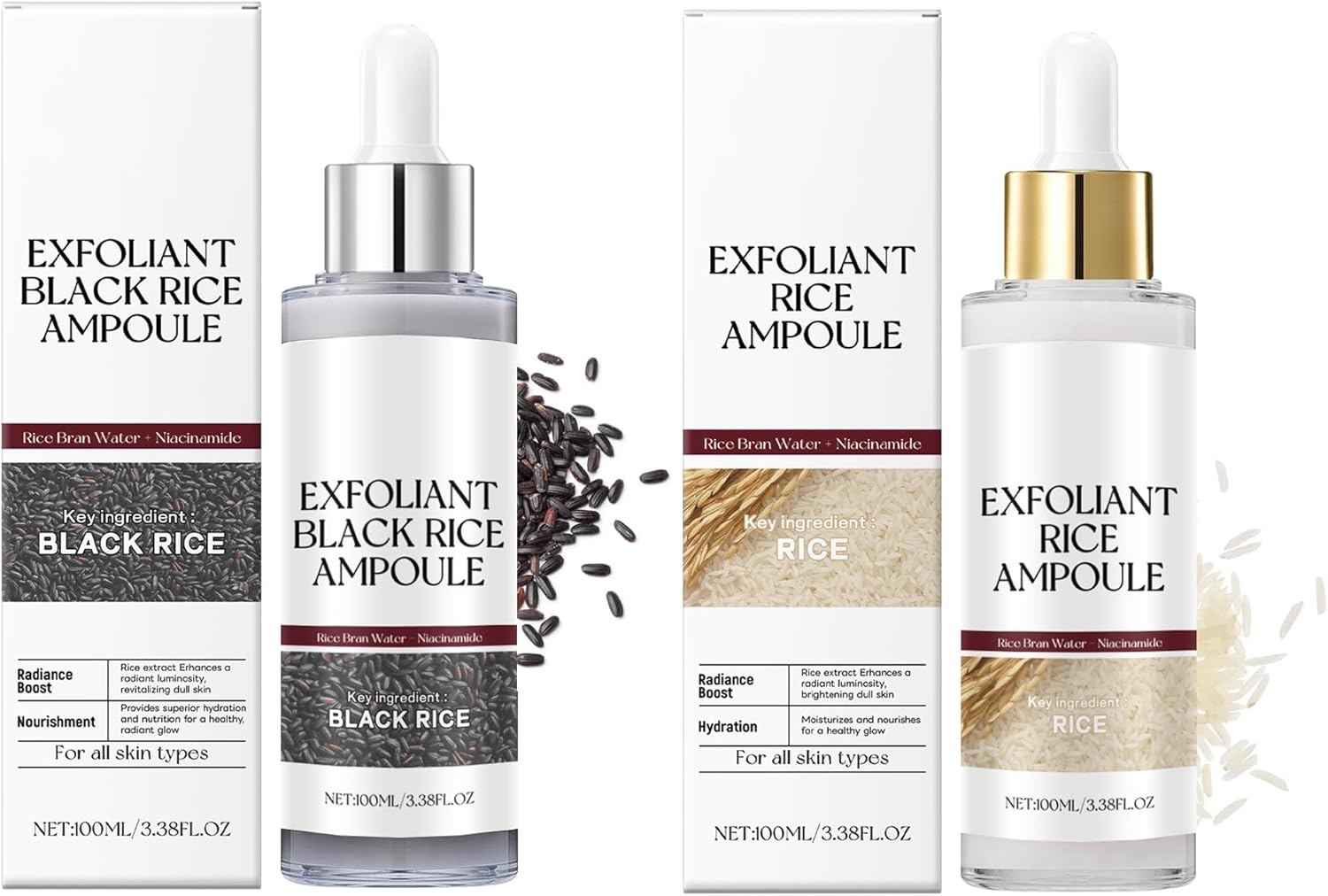 2PCS Gentle Exfoliating Ampoule - Black and White Rice Peeling Ampoule for Face & Body,Deeply Hydrates,Smooths & Refines Skin Texture - All Skin Types image number 2