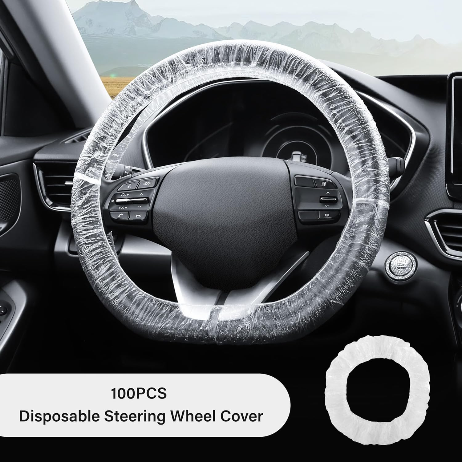 100PCS Disposable Steering Wheel Covers,Disposable Steering Wheel Protector with Elastic for Avoiding Scuffs & Scratches,Universal Car Steering Wheel Cover Car Accessories, 15X15X0.01 Inch image number 5