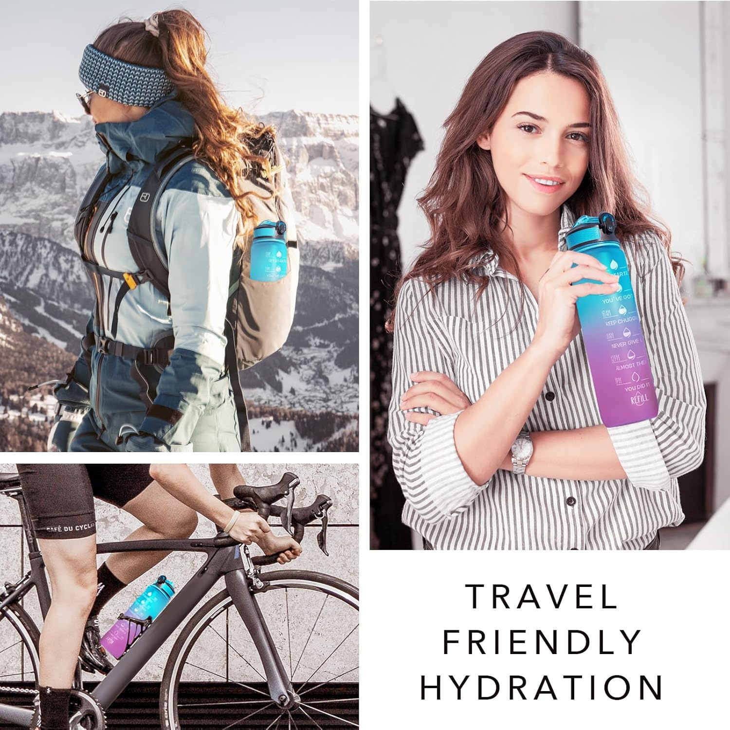 1 Pcs 32 Oz Water Bottles with Times to Drink and Straw, Motivational Water Bottle with Time Marker, Leakproof, Drinking Sports Water Bottle for Fitness, Gym and Outdoor image number 2