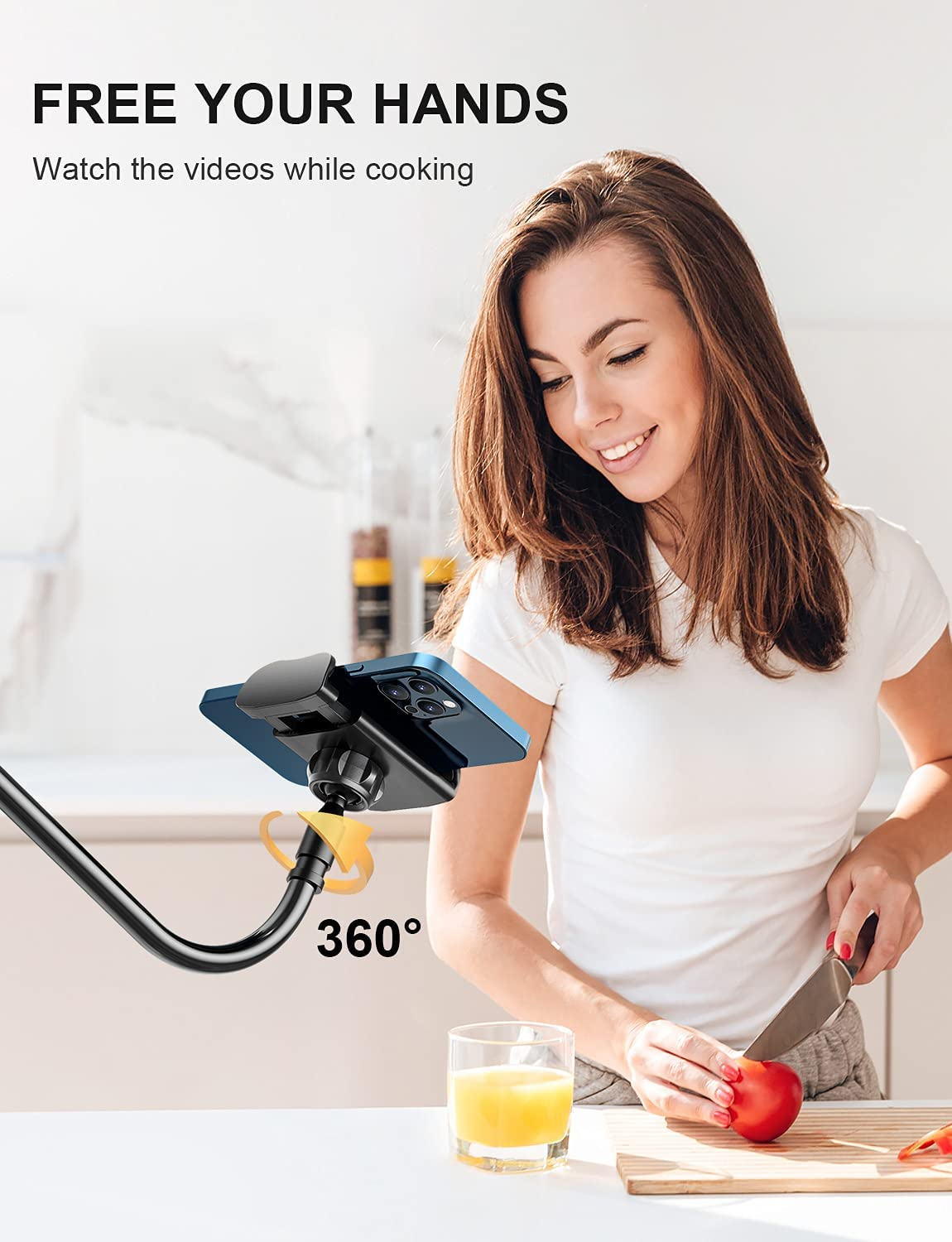 Phone Holder Bed Gooseneck Mount - FUKIFA Cell Phone Clamp Clip for Desk, Flexible Lazy Long Arm Headboard Bedside, Overhead Mobile Stand, Compatible with Iphone 15 14 Pro Max 13 12 Mini 11 8 Plus