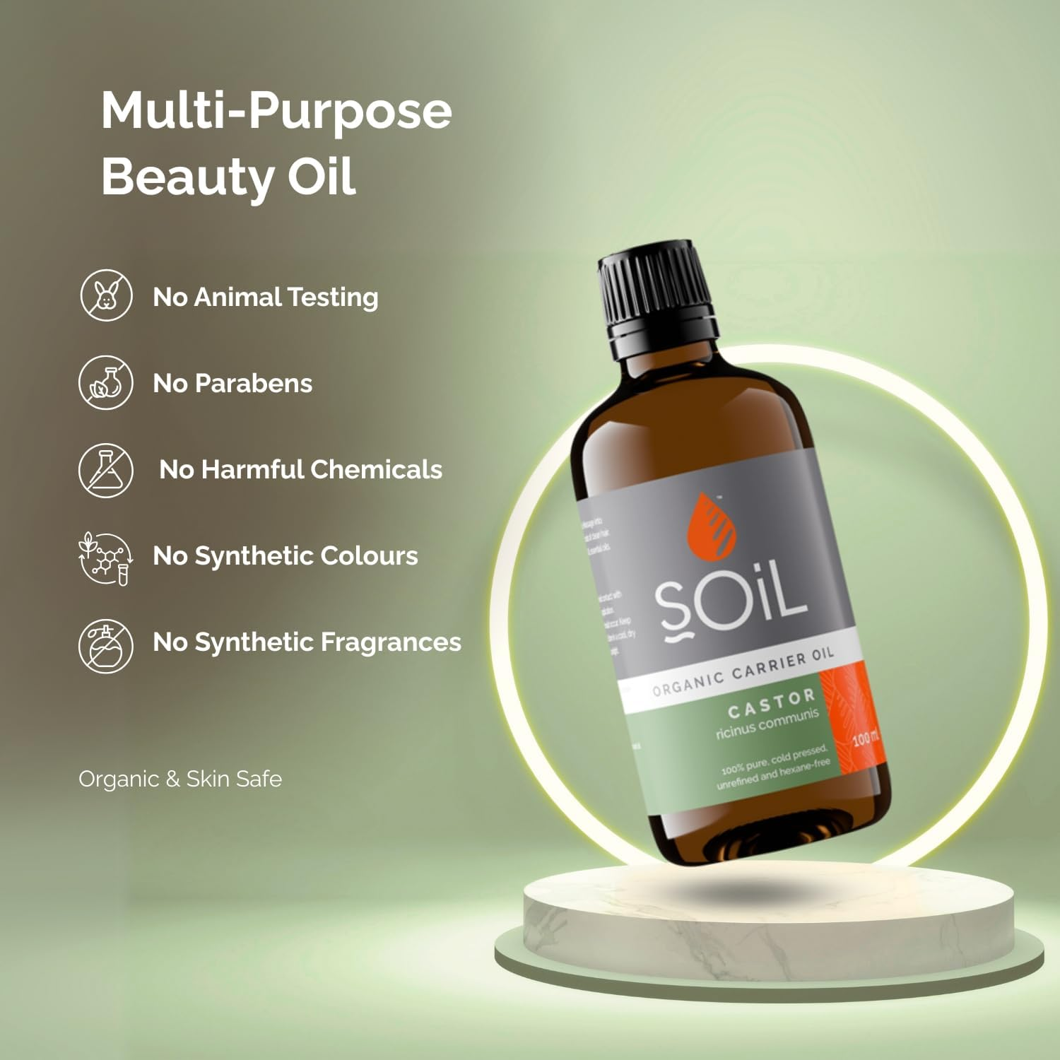 Soil Organic Castor Oil, Hydrating, Nutrient-Filled, Antioxidant-Rich, Suitable for All Hair and Skin Types, Sustainably Sourced from Seeds of the Castor Plant&rsquo;S Bean, 100Ml image number 6