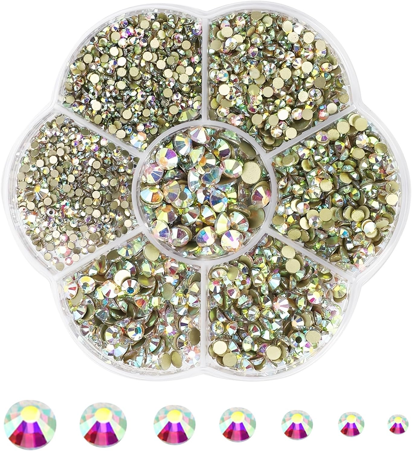 2500 Glitter Gems Hotfix Self-Adhesive 0.15~0.48 Cm, Rhinestones for Textiles for Gluing, Gemstones for Crafts, Rhinestones, for Clothing, Shoes, DIY, Craft, Nail Charms, Gift (AB)