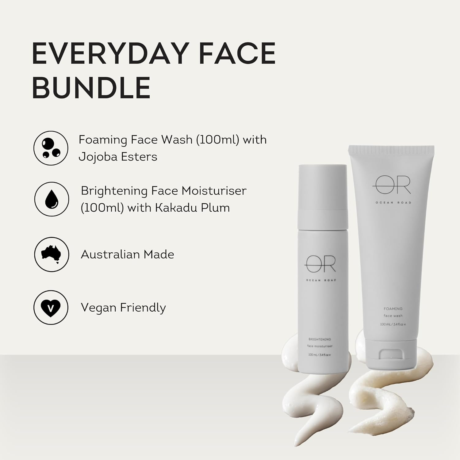 Ocean Road Everyday Brightening Bundle &ndash; Foaming Face Wash (100Ml) with Jojoba Esters & Brightening Face Moisturiser (100Ml) with Kakadu Plum &ndash; Ethically Sourced, Australian Made Skincare for Radiant, Even Skin image number 4