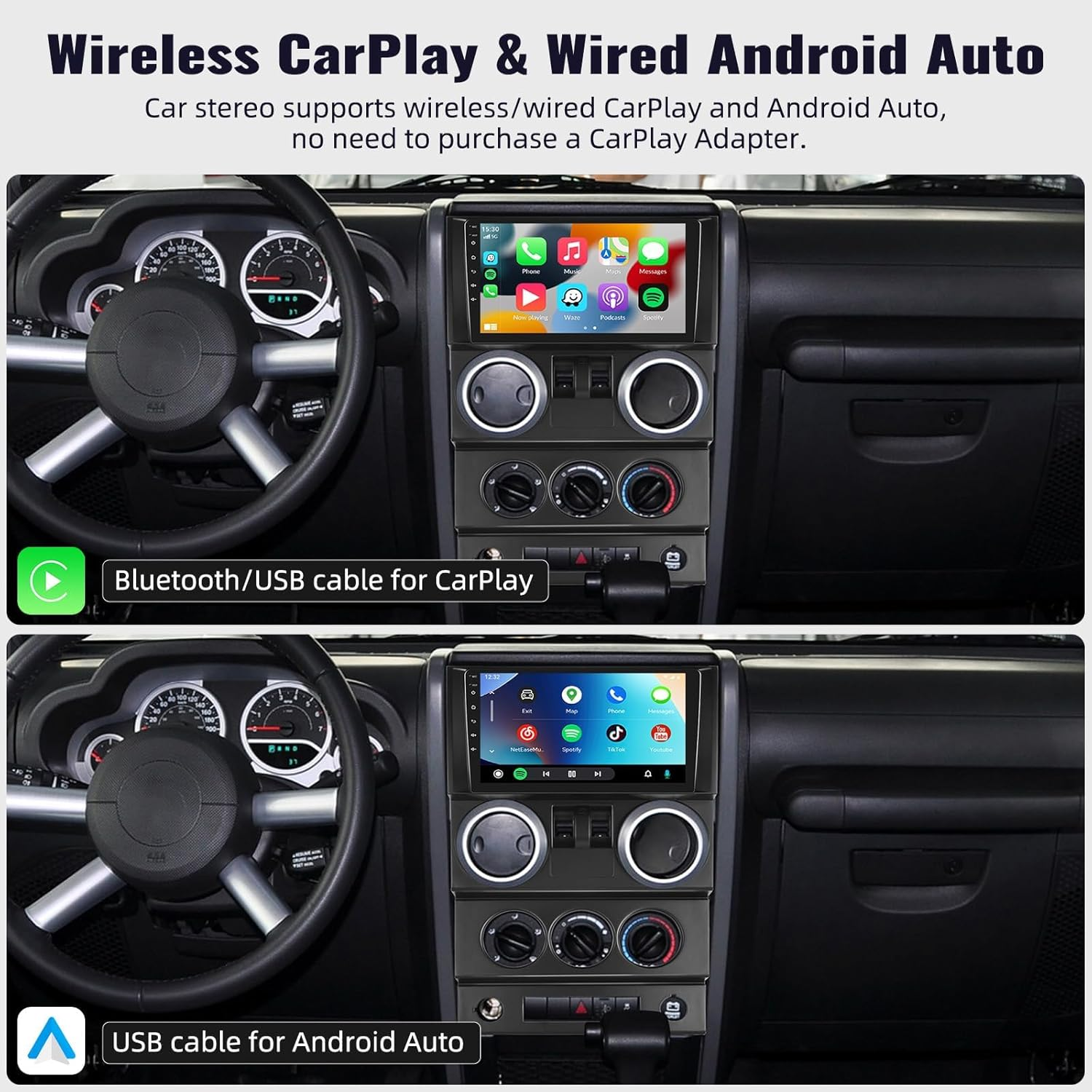 UNITOPSCI 2G+64G Android 13 Car Stereo for Jeep Wrangler 2007-2010 (2 Doors) Radio Wireless Apple Carplay Android Auto Mirror Link 9&rdquo; Bluetooth HD Touchscreen GPS FM Wifi USB SWC + Backup Camera Mic image number 4