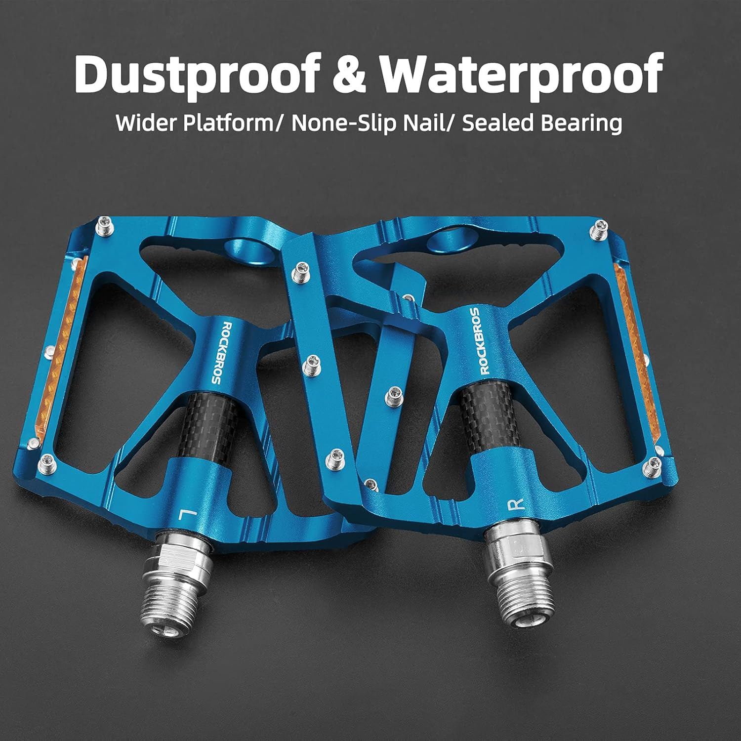 ROCKBROS Mountain Bike Pedals MTB Pedals with Reflector Aluminum Bike Platform Pedals 9/16 Road Bicycle Pedals for Adults Sealed Bearing Lightweight Cycling image number 5