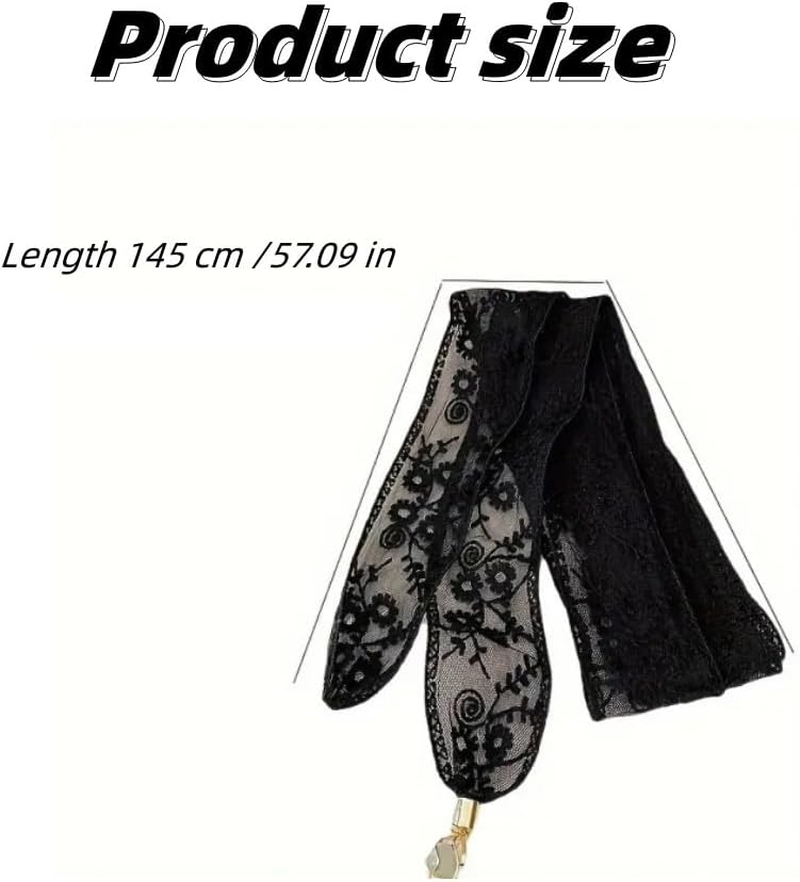 FUNNTY Head Scarf for Women Lace Hair Bandana Headband 80S Long Hair Ribbon for Neck Purse Scarf Lace Embroidery Hair Ties for Braid Vintage Hair Ribbons for Ponytail, Black image number 1