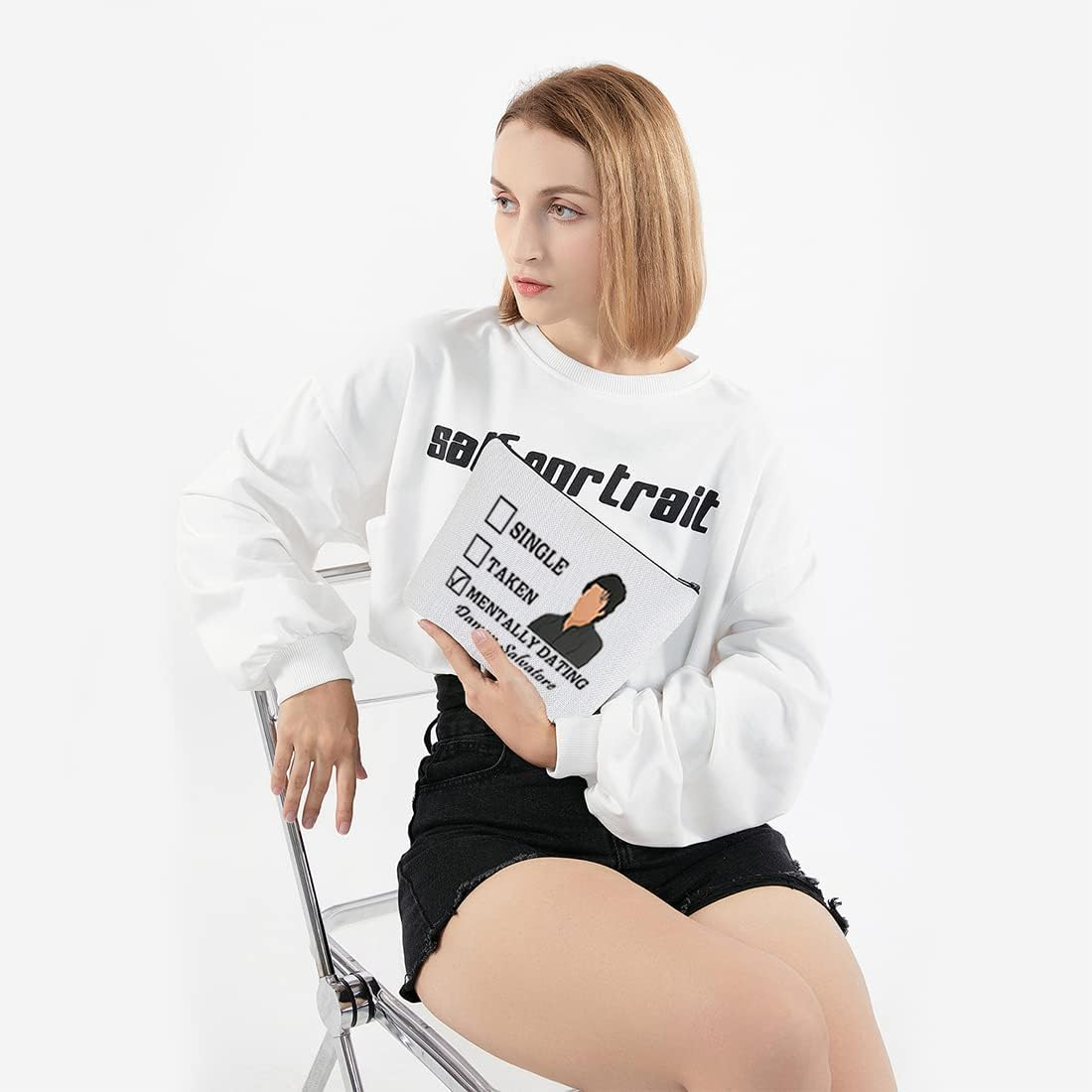 Vampire Tv Show Makeup Bag Single Taken Mentally Dating Damon Salvatore Cosmetic Bag, Single Taken -B, Modern image number 1