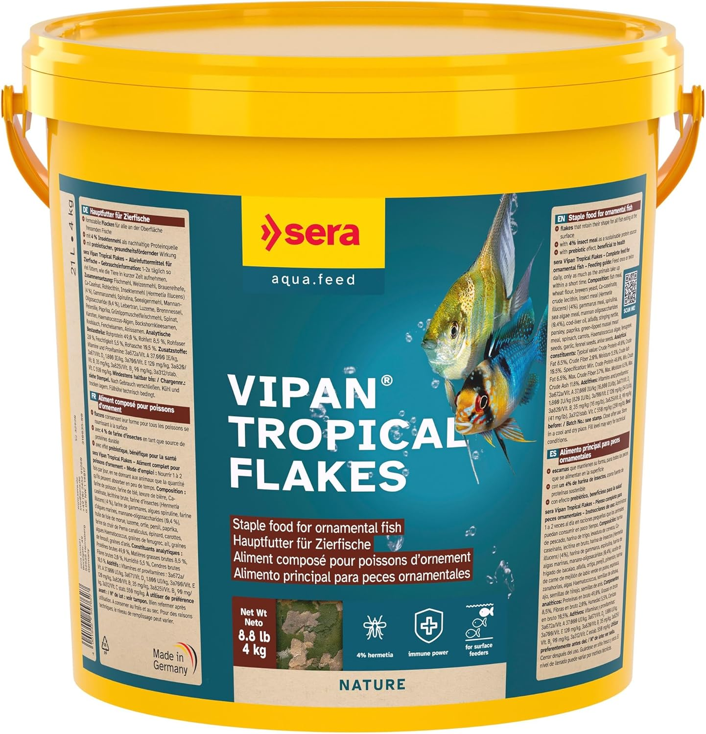 Sera Vipan Tropical Fish Flakes, Staple Food for Ornamental Fish Eating at the Surface, for Freshwater Aquariums, 21L (4Kg) image number 1
