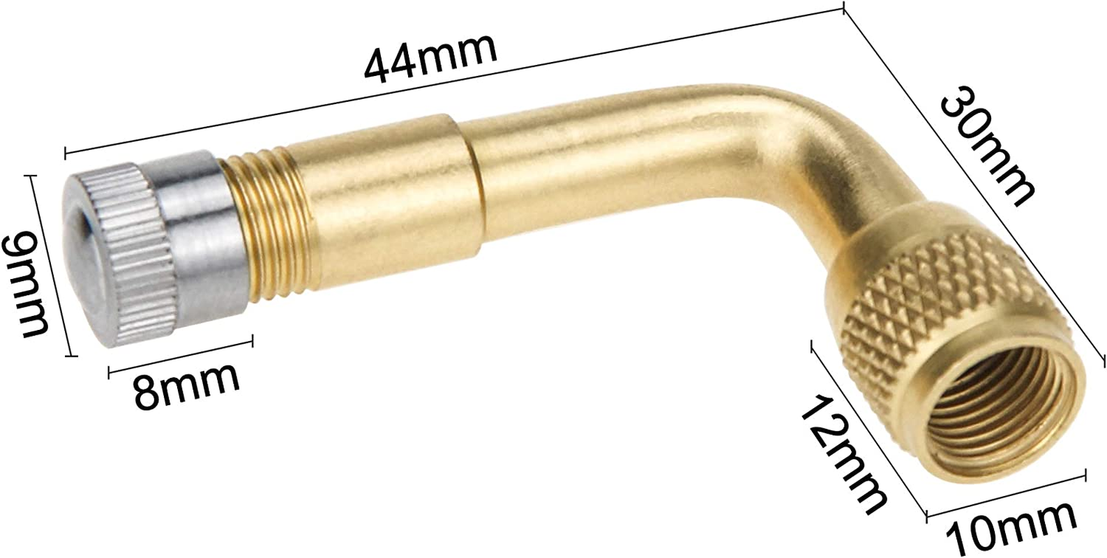 Mellbree 2-Pack Tire Valve Extension, 90 Degree Schrader Tire Valve Stem Extension Brass Adaptor Compatible for Passenger Cars, Stroller, Bicycles, Motorcycles, Trailers, RV and Recreational Vehicles image number 1