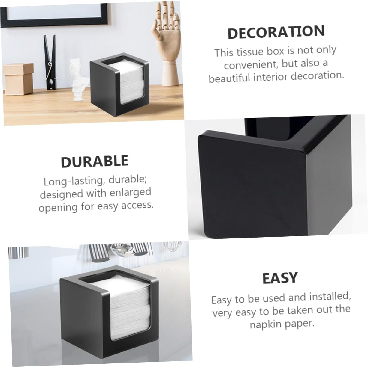 Luxshiny 1Pc Modern Black Acrylic Tissue Box Stylish Tissue Dispenser Holder for Dining Room Bathroom and to Use Extraction Neat and Convenient Design
