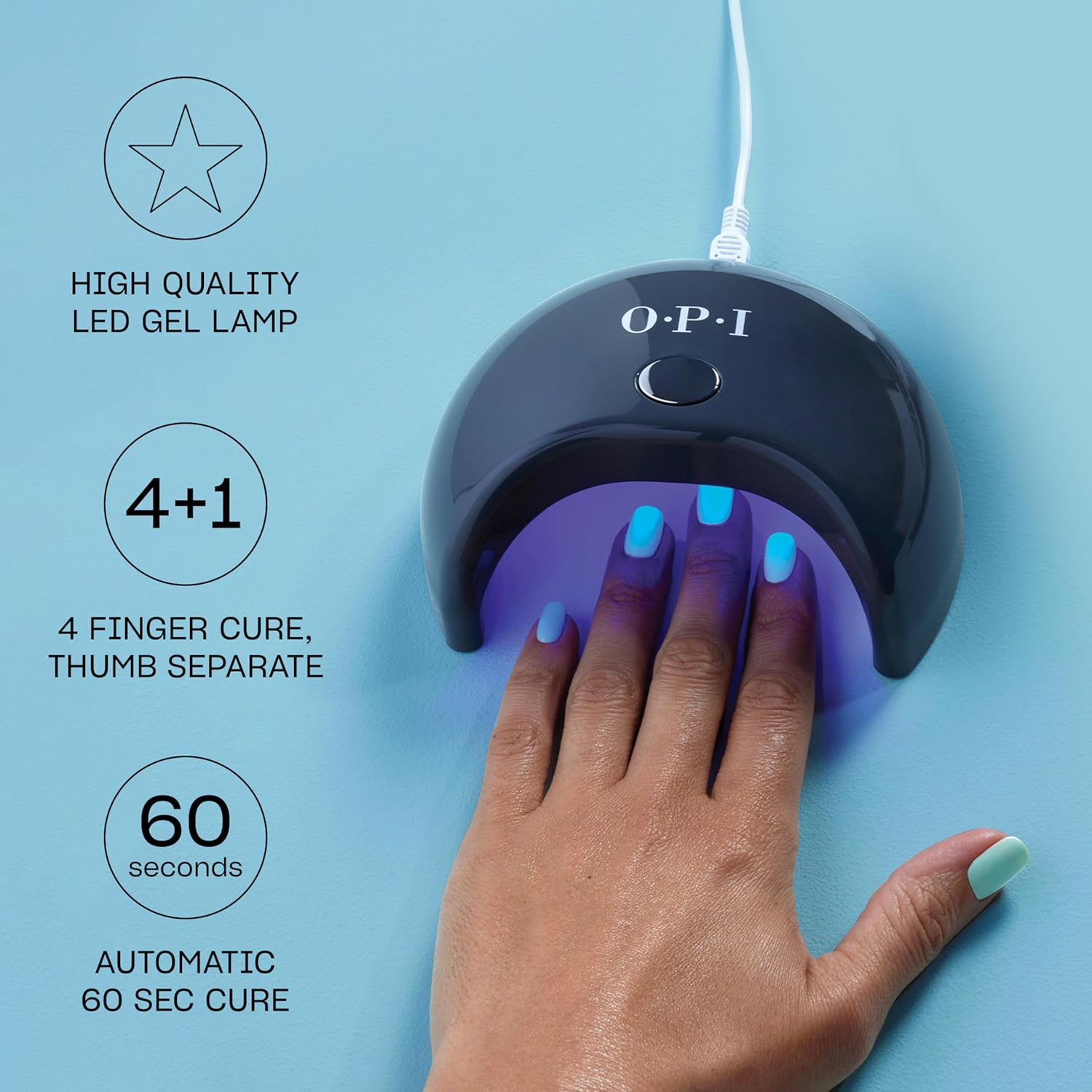 OPI Gelement LED Curing Lamp for Gel Nail Polish | DIY Professional Salon Quality Manicure Results | 4 Finger Design & Mirrored Interior for Curing | 60 Second Timer image number 3