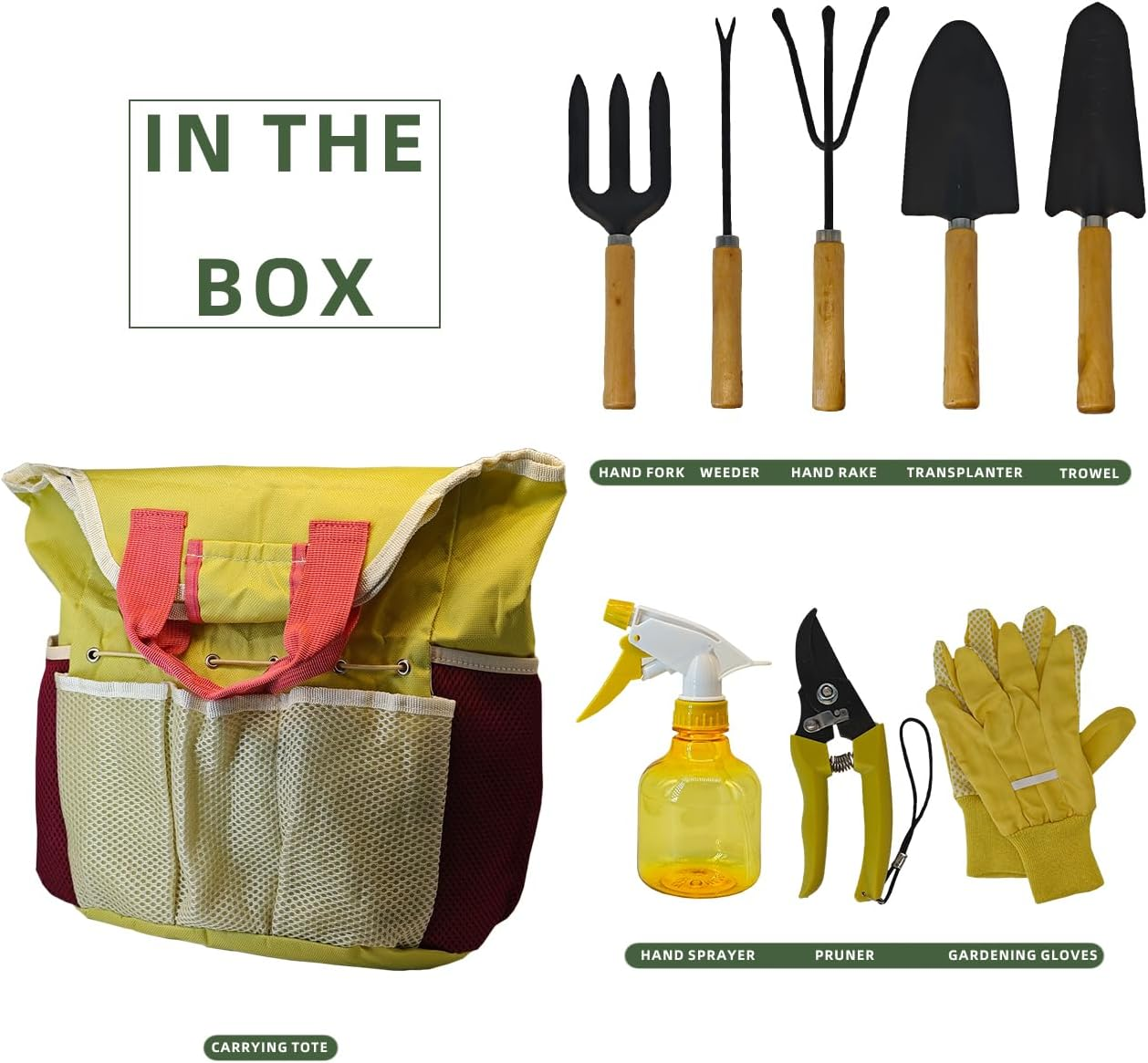 Garden Tool Kit Comes with Bag & Gloves,Garden Tool Set with Spray-Bottle Indoors & Outdoors - Durable Garden Tools Set Ideal Tool Kit Gifts for Women & Men, Set of 10 image number 1