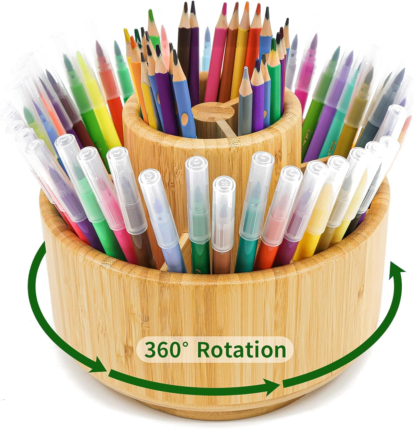 Vaefae Bamboo Pen Holder Organizer, round Rotating Art Supply Organizer, Hold 420 Pencils, Desktop Storage for Marker Pens, Colored Pencil, Art Brushes, Etc. image number 4