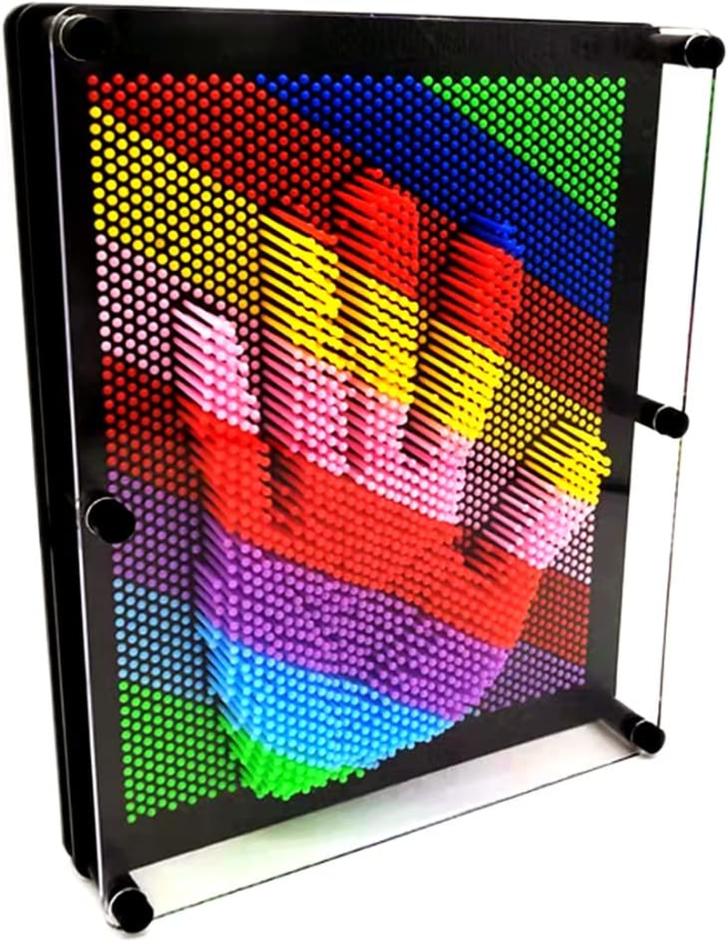 3D Pin Art Intellectual Fun Toy Rainbow Plastic Pin Art Palm Board Push Pin Toy (Rainbow-10X8Inches) - Blue,Blue-6,Transparent image number 5