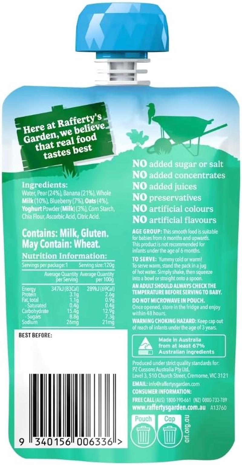 Rafferty'S Garden Blueberry, Banana and Pear Yoghurt Brekkie Baby Food Pouch for Babies 6+Months 120G (Case of 6) image number 1