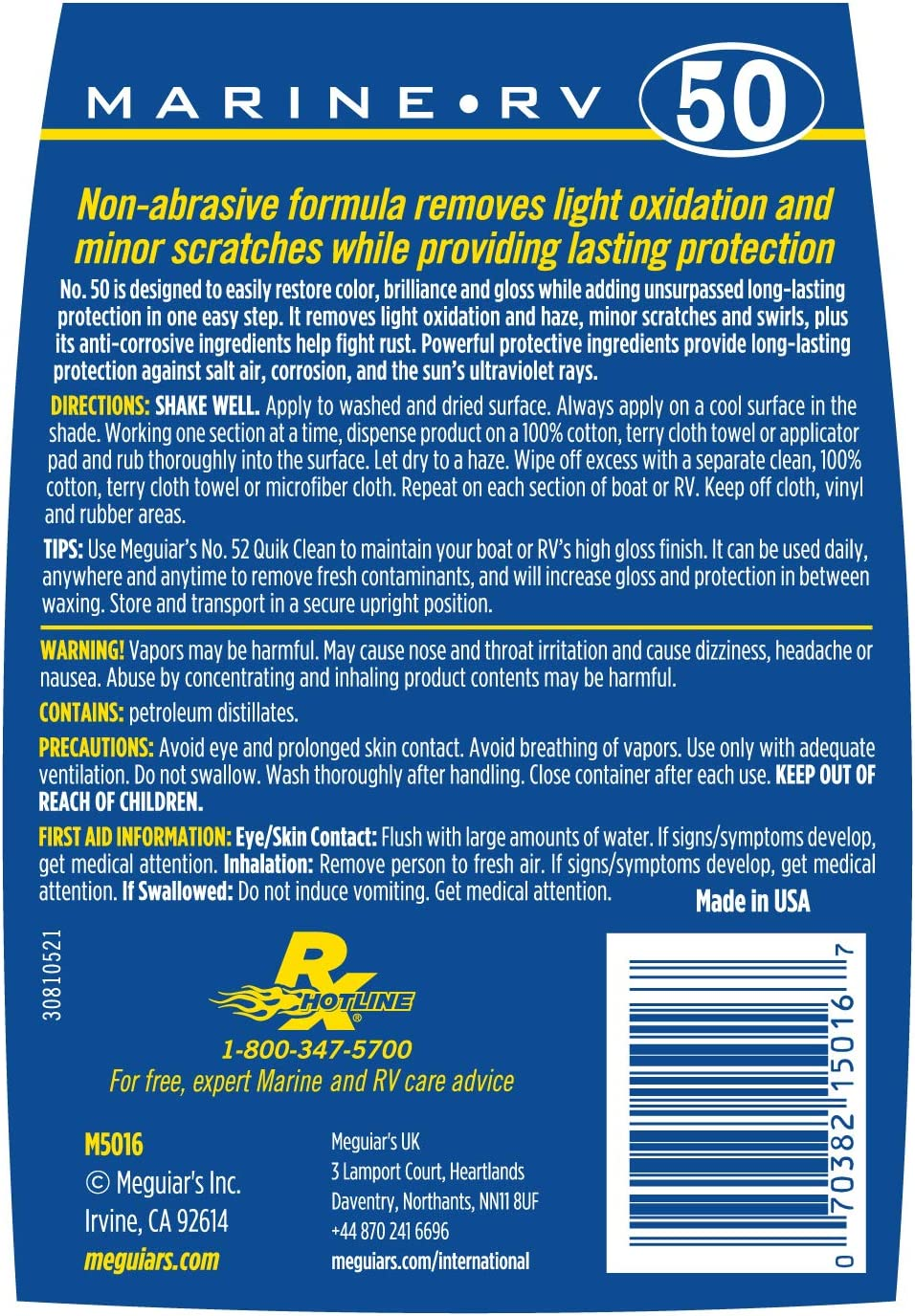 Meguiar&rsquo;S Marine & RV One Step Cleaner Wax - Provides Durable Long-Lasting Protection against Salt Air, Corrosion and the Sun&rsquo;S Ultraviolet Rays image number 1