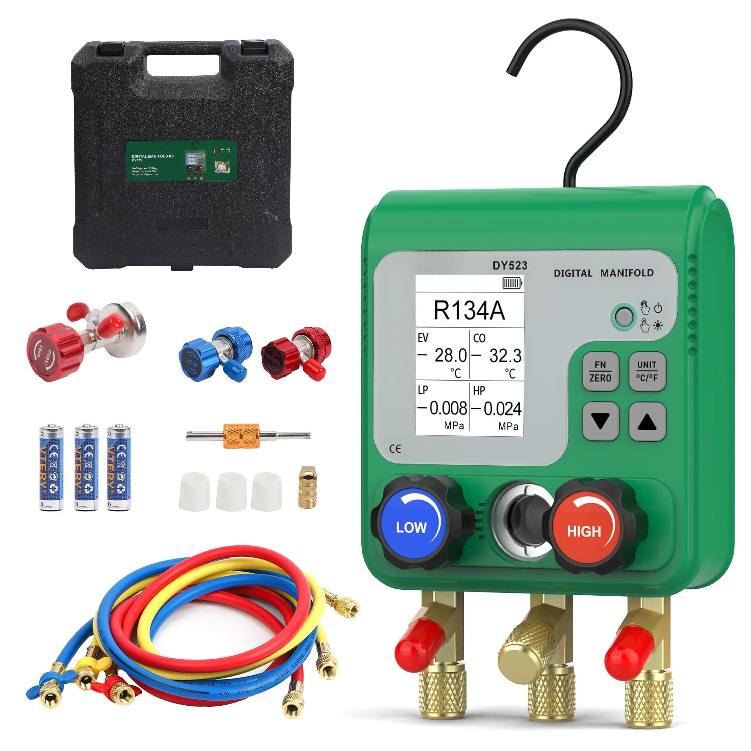 HVAC Digital Manifold Gauge Set 92 Refrigerants AC Gauge Set with Dual Pressure Test Digital Manifold Gauges with LCD Display for R134A/R22/R410A, HVAC Gauges with Refrigerant Hoses,Suitcase image number 4