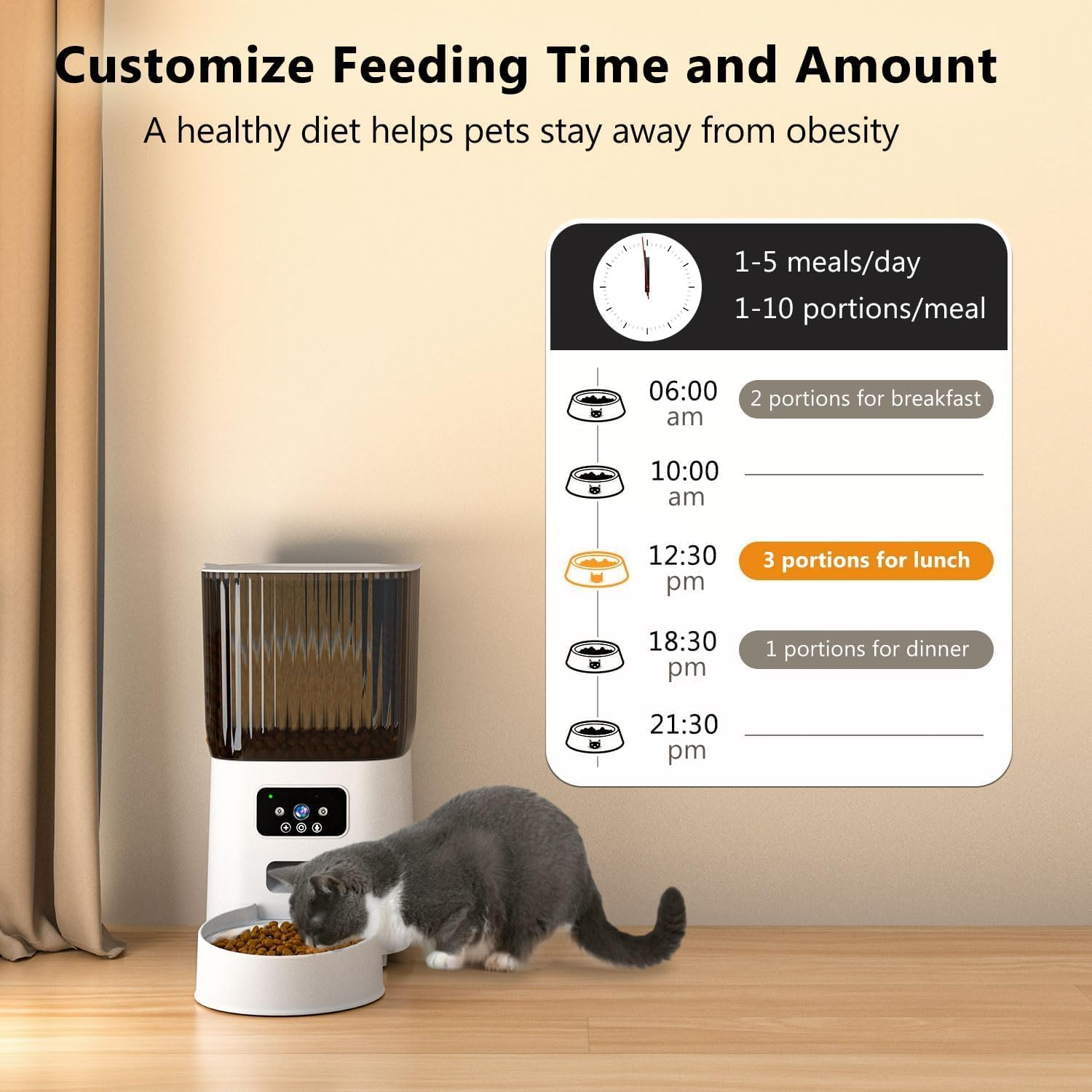 Automatic Cat Feeder with Camera, 1080P Live Video with Night Vision, 5L Cat Food Dispenser for Remote Feeding, 2-Way Audio, Smart Pet Feeder for Cats and Dogs with App Control image number 3