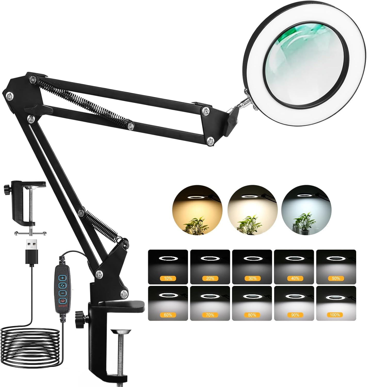 CHENBEN 10X Magnifying Glass with Light Dimmable LED Desk Lamp with Remote Control, LED Desk Craft Light, Magnifying Glasses for Hobbies, Adjustable Clamp Lamp (3 Colors & 10 Brightness) image number 2