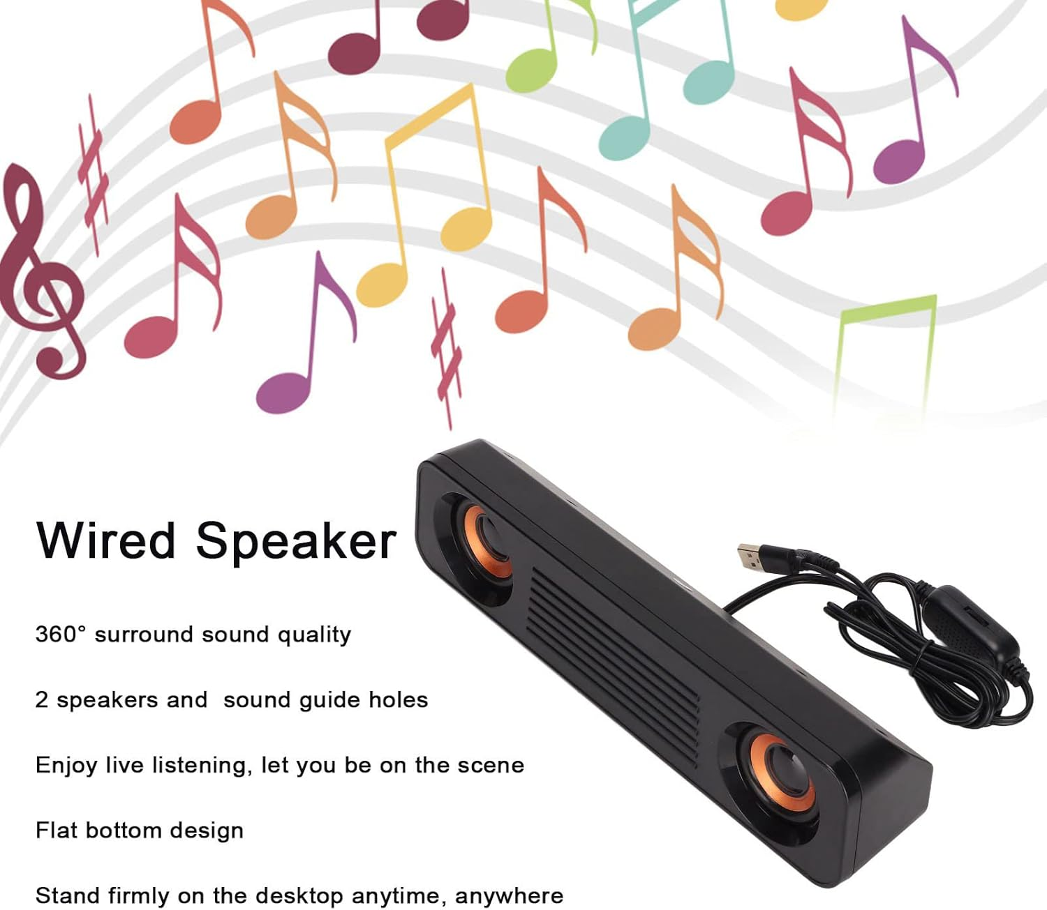 Computer Speakers, Laptop Wired Speaker Hifi Stereo Subwoofer 3.5Mm Aux-In & USB Powered Portable Desktop Long Speaker for TV Computer Tablets PC image number 4