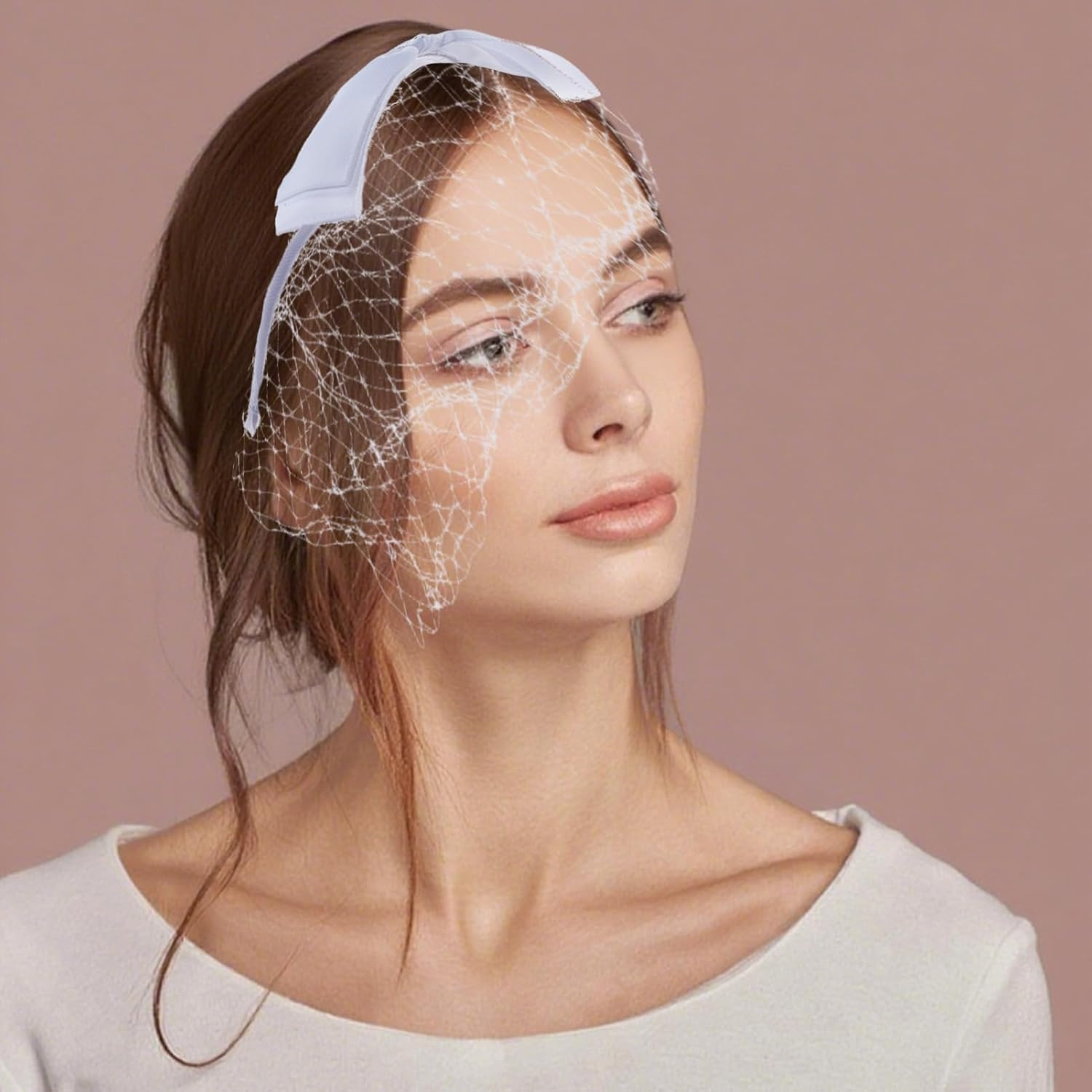 NICENEEDED Veil Mesh Bow Veil Vintage Hat Headband 1920S Fascinator Headdress Bow Knot Bird Cage Veil for Women Tea Party image number 6