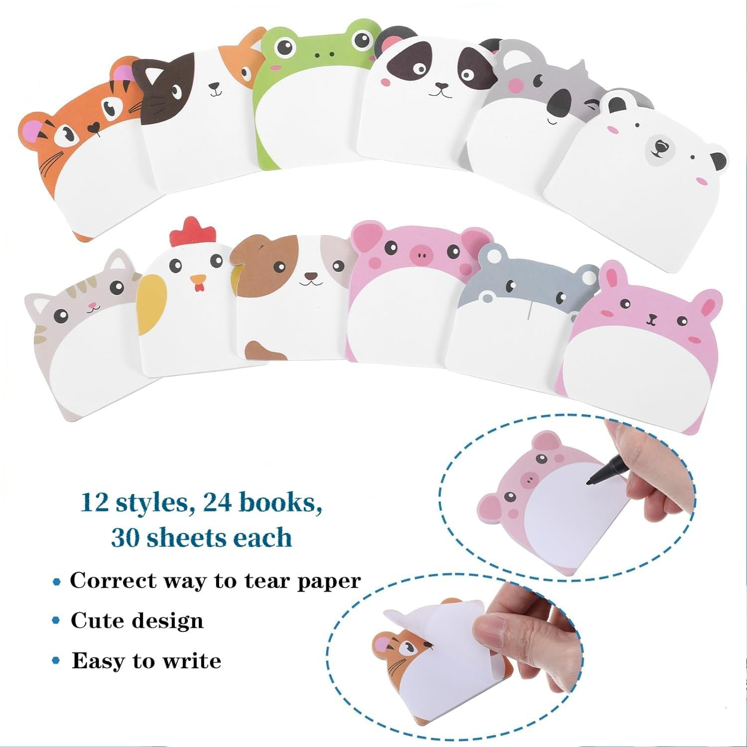 Sticky Notes Cartoon Animal,24 Pads 720 Sheets Kawaii Cartoon Sticky Notes, Notebook Funny Novelty Annotation Tabs for Student Kids Gifts Home Office School image number 3
