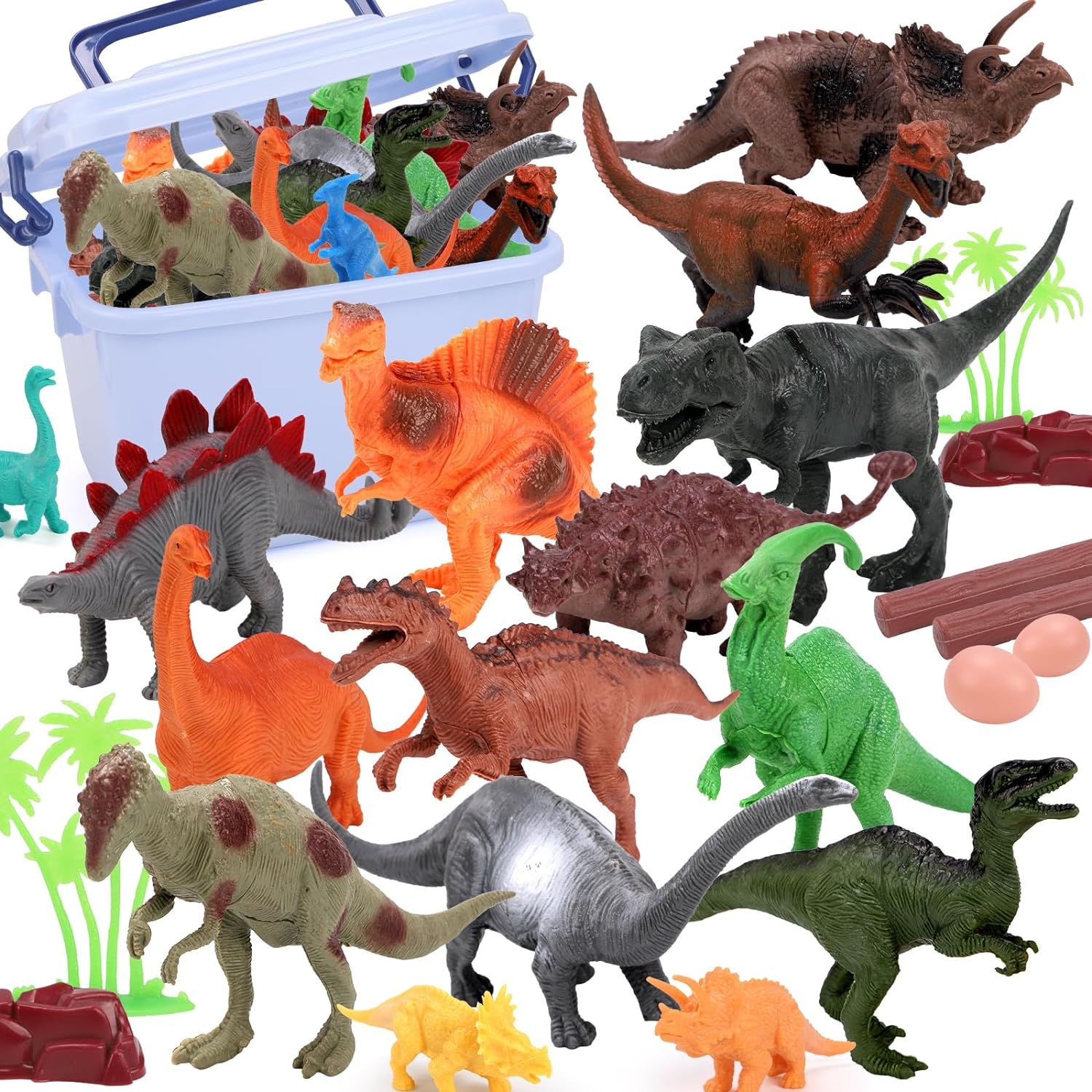 Kaekid 52 PCS Realistic Dinosaurs Figures with Storage Box, Dinosaur Toys for Kids, Learning Toy for Boy Girl Age 3-5, Perfect Party Favors, Birthday Gifts image number 3