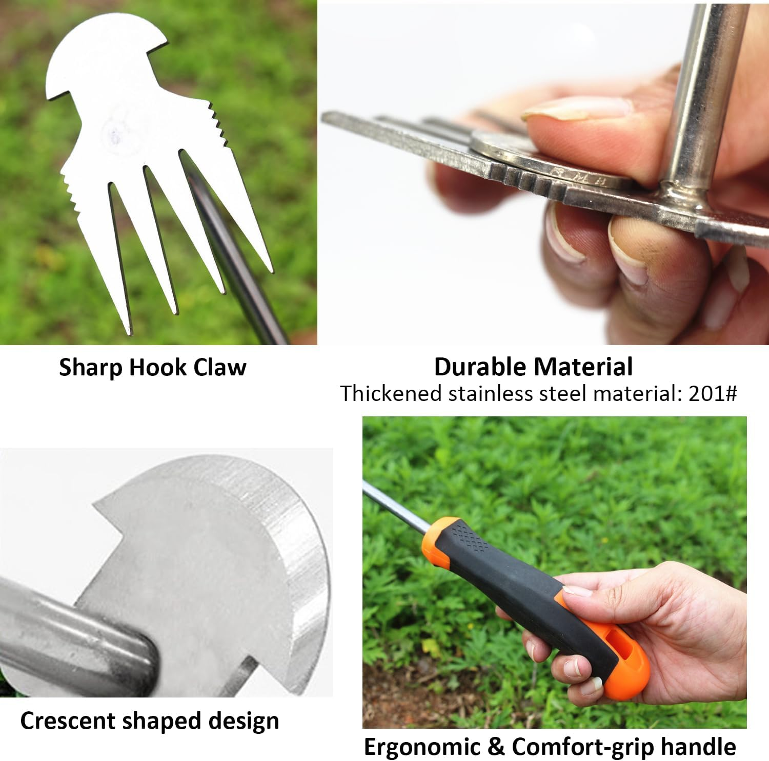 2Pcs Weed Puller Tool, 4-Tooth Manganese Steel Manual Weeder Gardening Tools for Women and Man Hand Weeding Tools Weed Remover Tool Gardening Essentials for Gardening Backyard Farm Planting Weeding