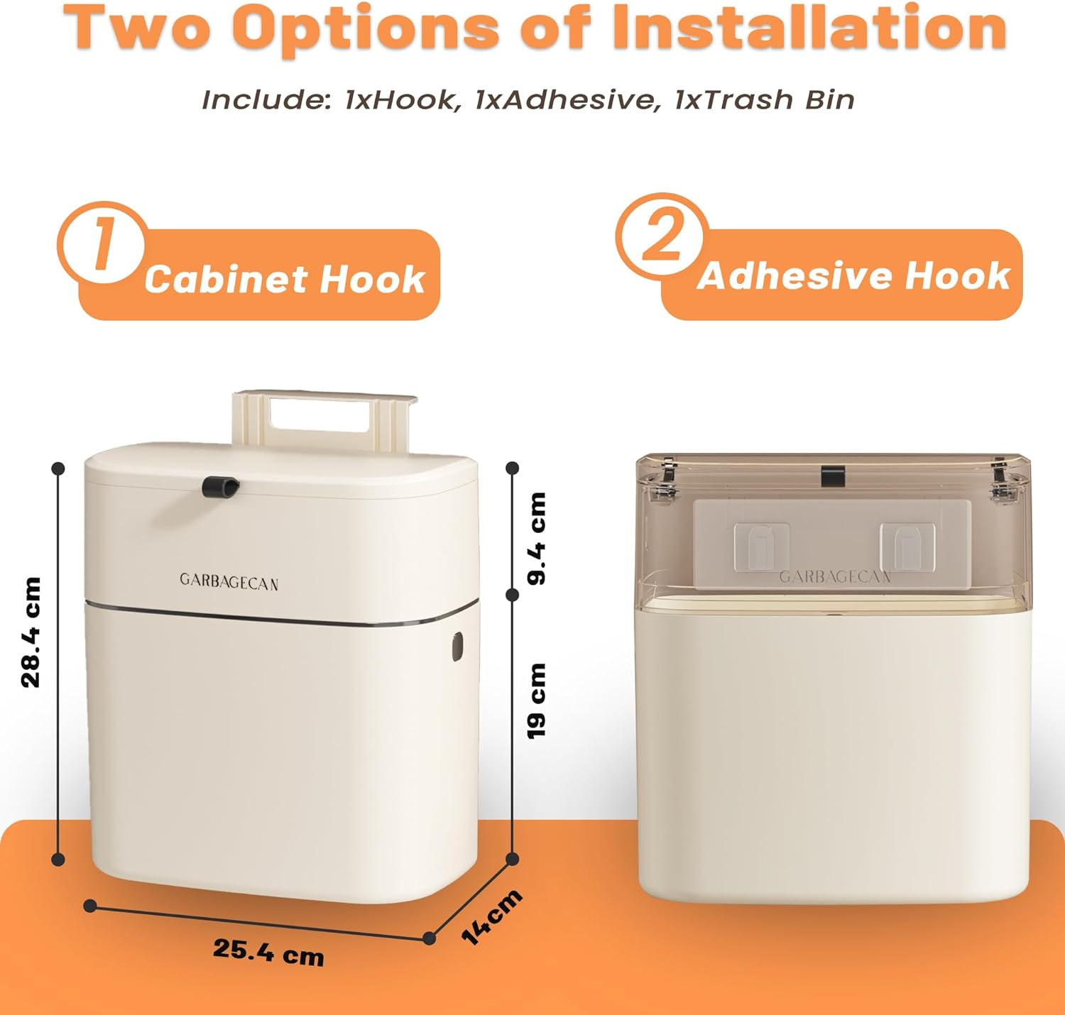 Kitchen Bin with Lid Hanging Plastic Rubbish Bins for Cabinet Door Wall Mounted Bathroom Garbage Can 10L White image number 4