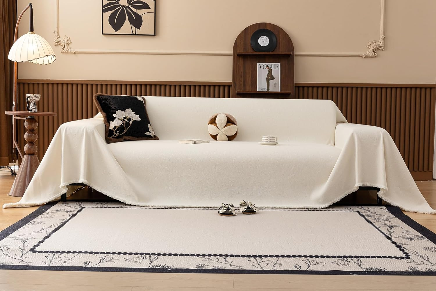 Couch Cover Blanket, L Shaped Sofa Cover, Sectional Couch Covers, Dogs Cat Pet Furniture Protector, Water Resistant (Cream, 180X180Cm/71X71) image number 5