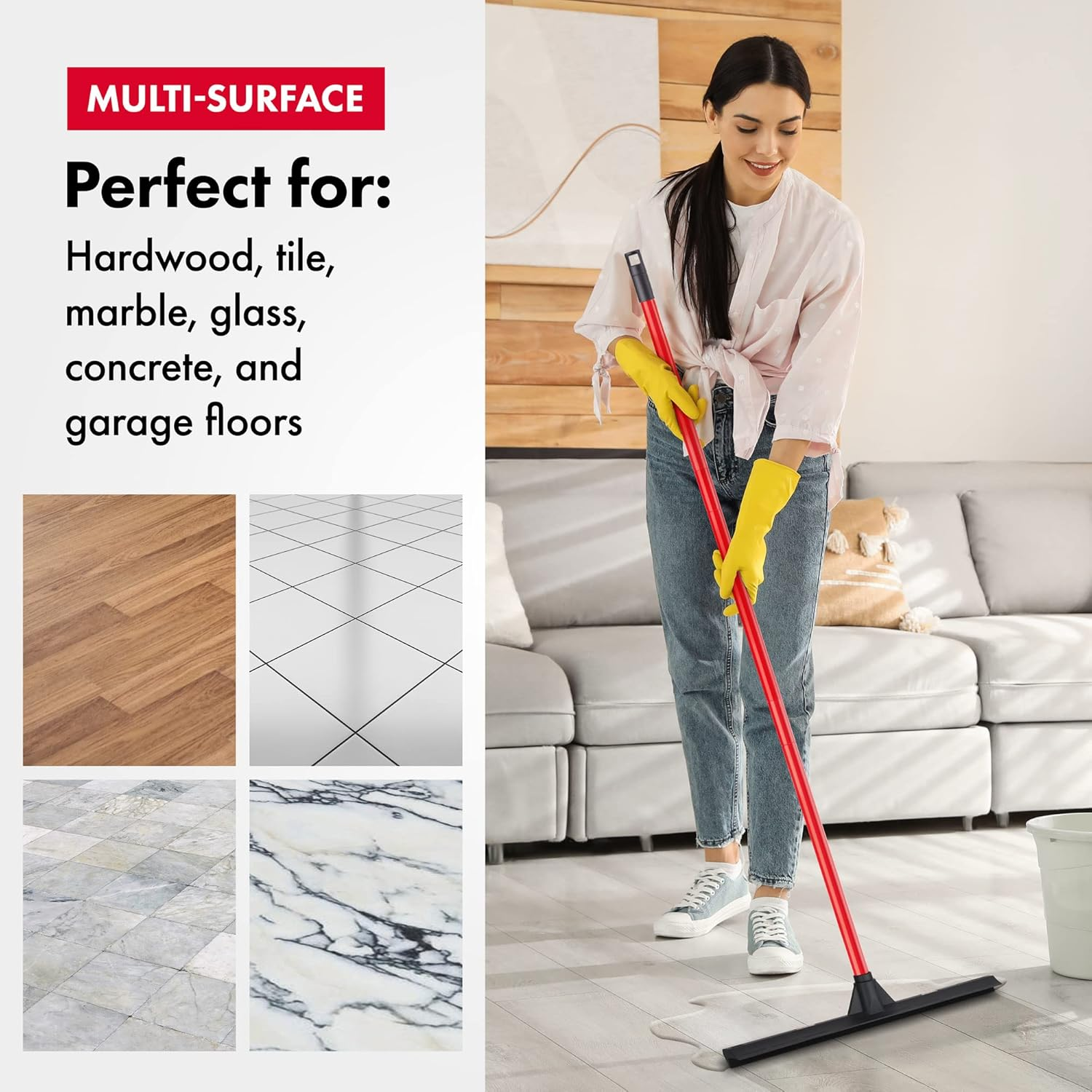 Tyroler Push & Pull Squeegee | 44Cm Rubber Head | 140Cm Anti-Rust Handle | 100% Natural Rubber | Aluminum 4-Piece Handle | Floor Squeegee Perfect for Hardwood, Marble, Tile, Garage, Indoor/Outdoor