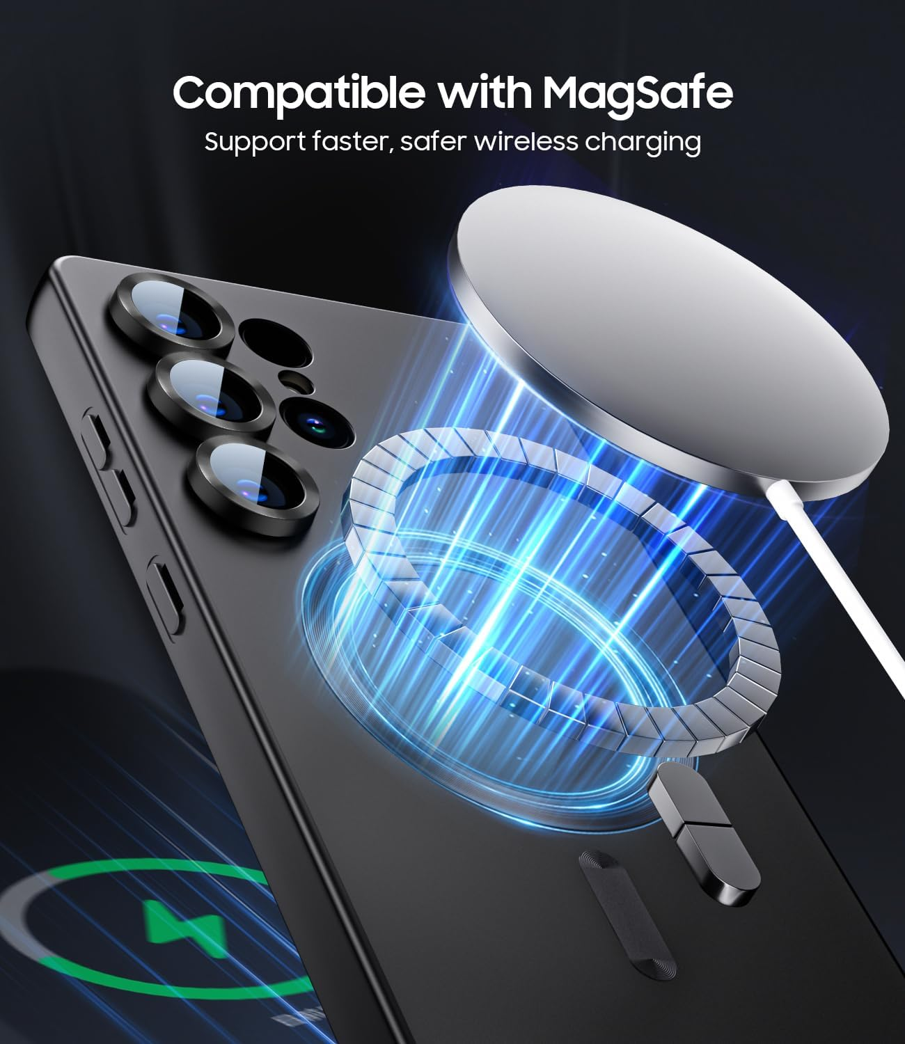 MAKAVO Matte for Samsung Galaxy S25 Ultra Case, Compatible with Magsafe, Slim Thin Magnetic Cover with Built-In Camera Lens Protector (Removable) Shockproof Phone Shell, Black image number 3