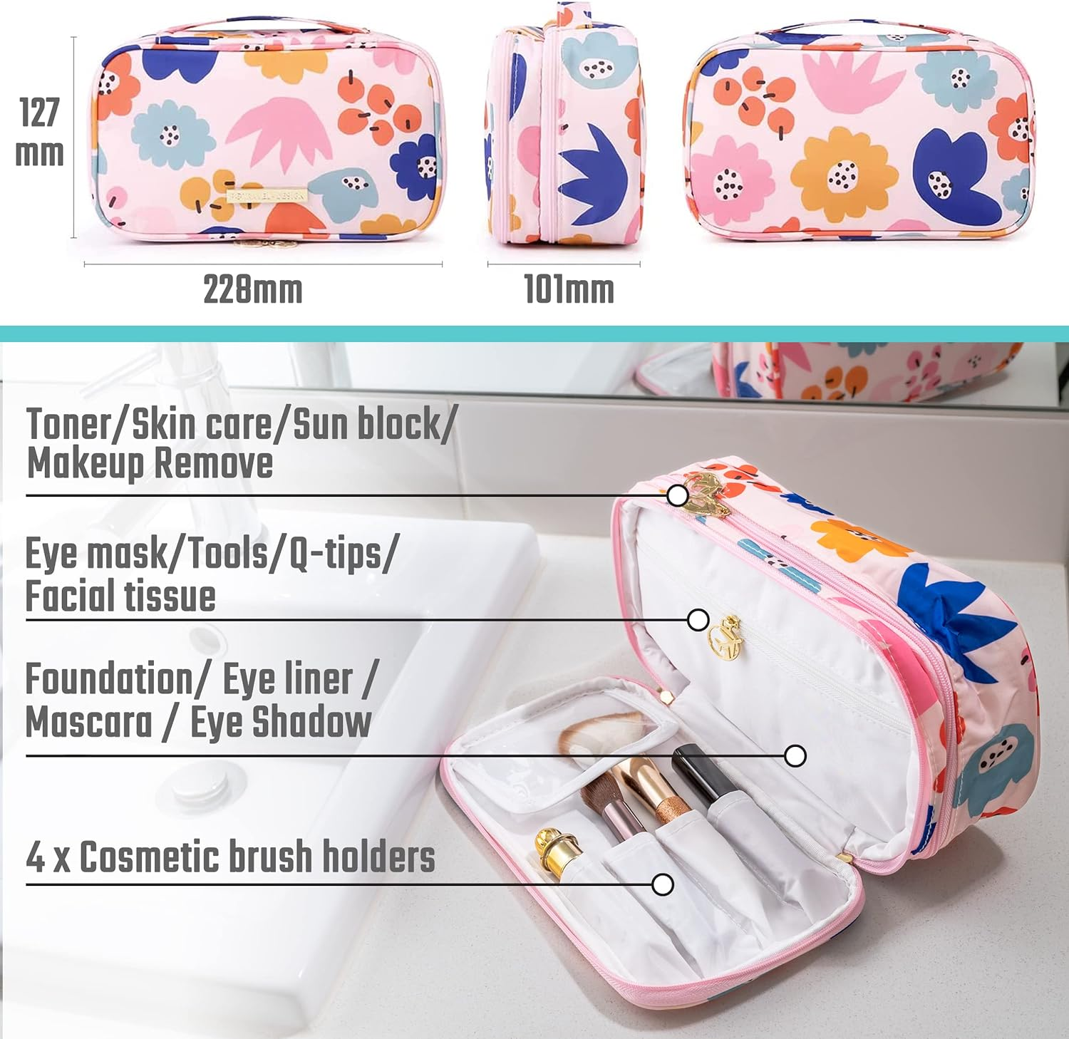 Cosmetic Makeup Beauty Bag Organiser for Toiletries Accessories Brushes and Skincare Products from Paton Travel Australia image number 4