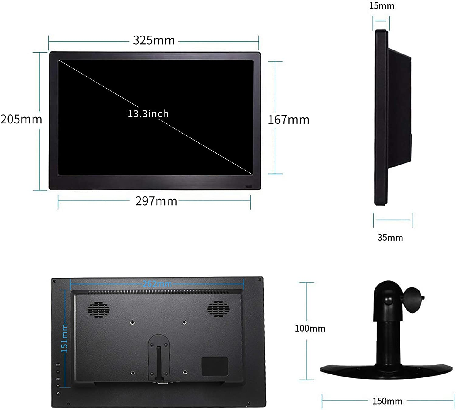 13.3 Inch Small PC Monitor Mini Monitor HDMI Monitor 1366X768 LED Monitor Support HDMI VGA AV BNC USB Intput, for Firestick, Computer, Kitchen Monitor, Built-In Speaker