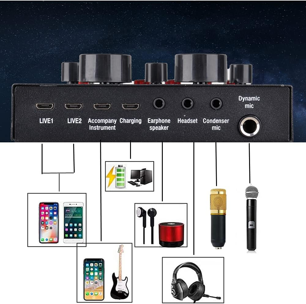 Podcast Equipment Bundle, BM-800 Recording Studio Package with Voice Changer, Live Sound Card - Audio Interface for Laptop Computer Vlog Living Broadcast Live Streaming Youtube Tiktok (AM100-V8) image number 5