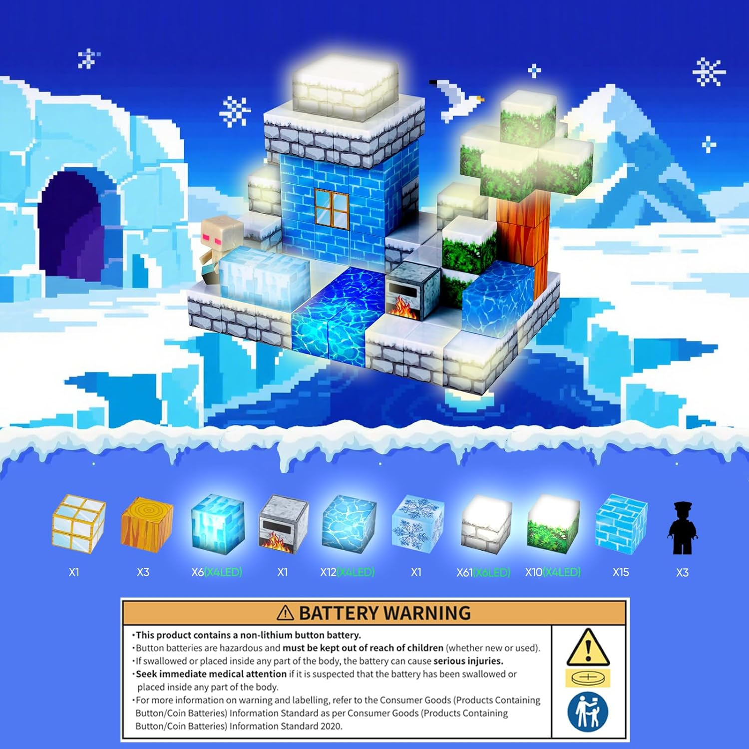 Ejo World 128-Piece LED Magnetic Building Blocks &ndash; Snow Adventure Set, Glowing STEM Learning Toys for Kids, Safe and Durable Magnet Blocks for Boys and Girls Ages 3+ image number 1